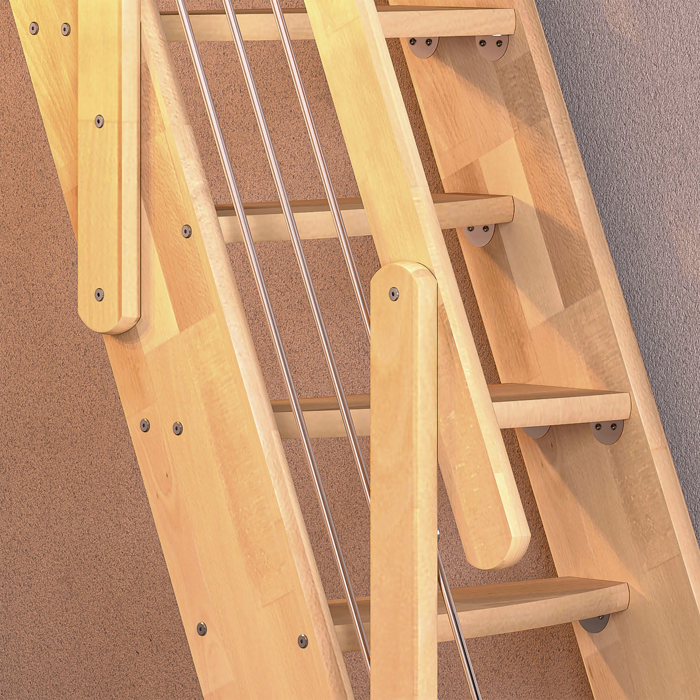 Stufen Geschosshöhen bis Bern, leicht Dolle für offen, unbehandelt, abgerundet Breite Holzkomponenten 63 Stufen cm, 285 Raumspartreppe cm,