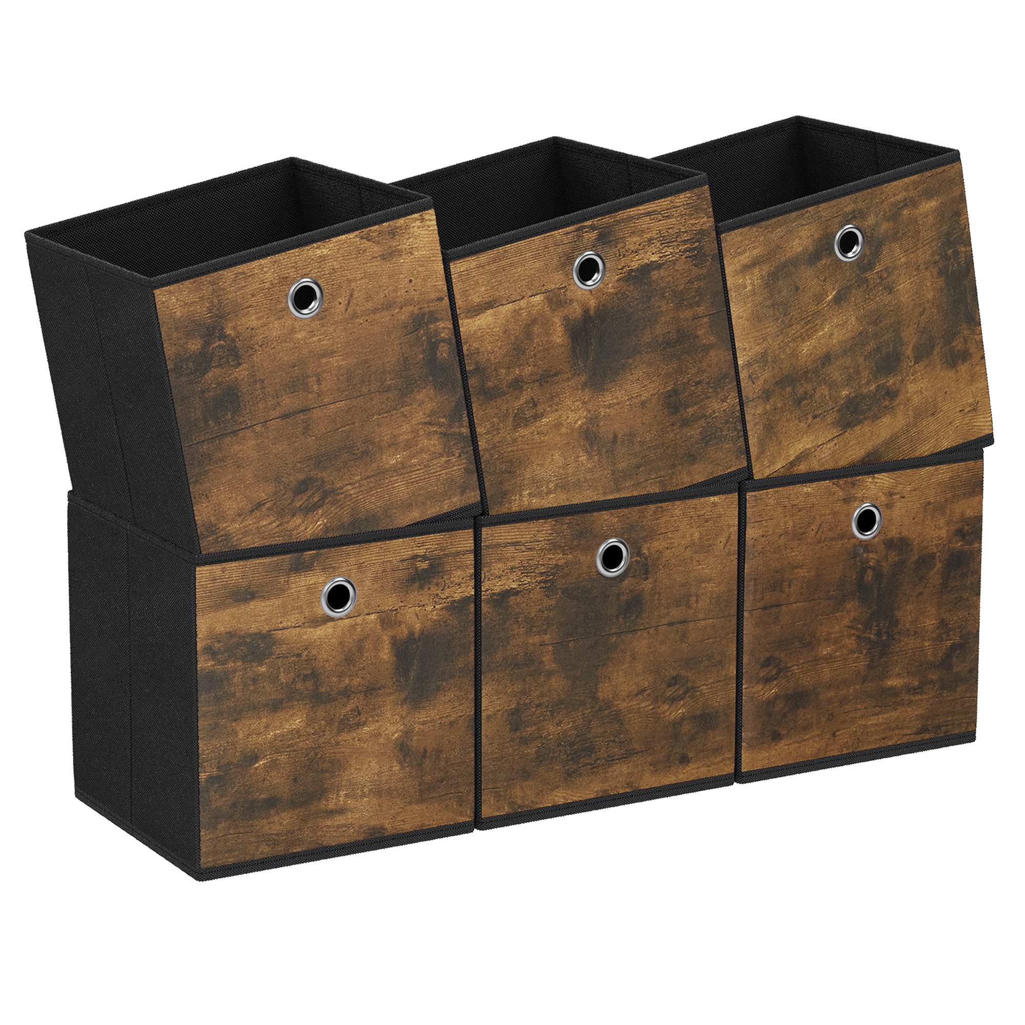 SONGMICS Aufbewahrungsbox Ordnungsboxen, für Würfelregal, Organizer, vintagebraun-schwarz (6 St), Vliesstoff, Faltbox, 33 x 33 x 33 cm, Stoffbox, für Kleidung