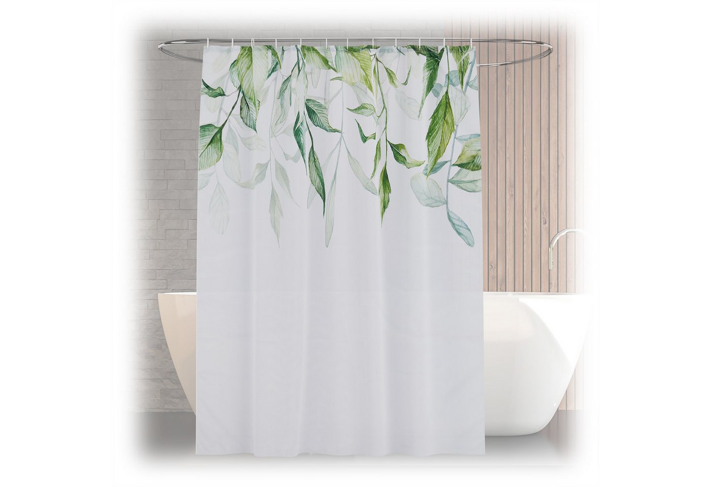 relaxdays Duschvorhang 180x200 cm mit Motiv Breite 180 cm (13-tlg., Blätter), 180x200cm, B