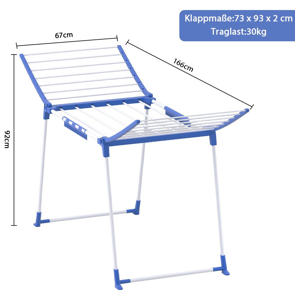 PFCTART Wäscheständer Flügelwäschetrockner klappbar 166 cm, Balkon Wäscheständer aus Metall & Kunststoff – rostfrei & stabil