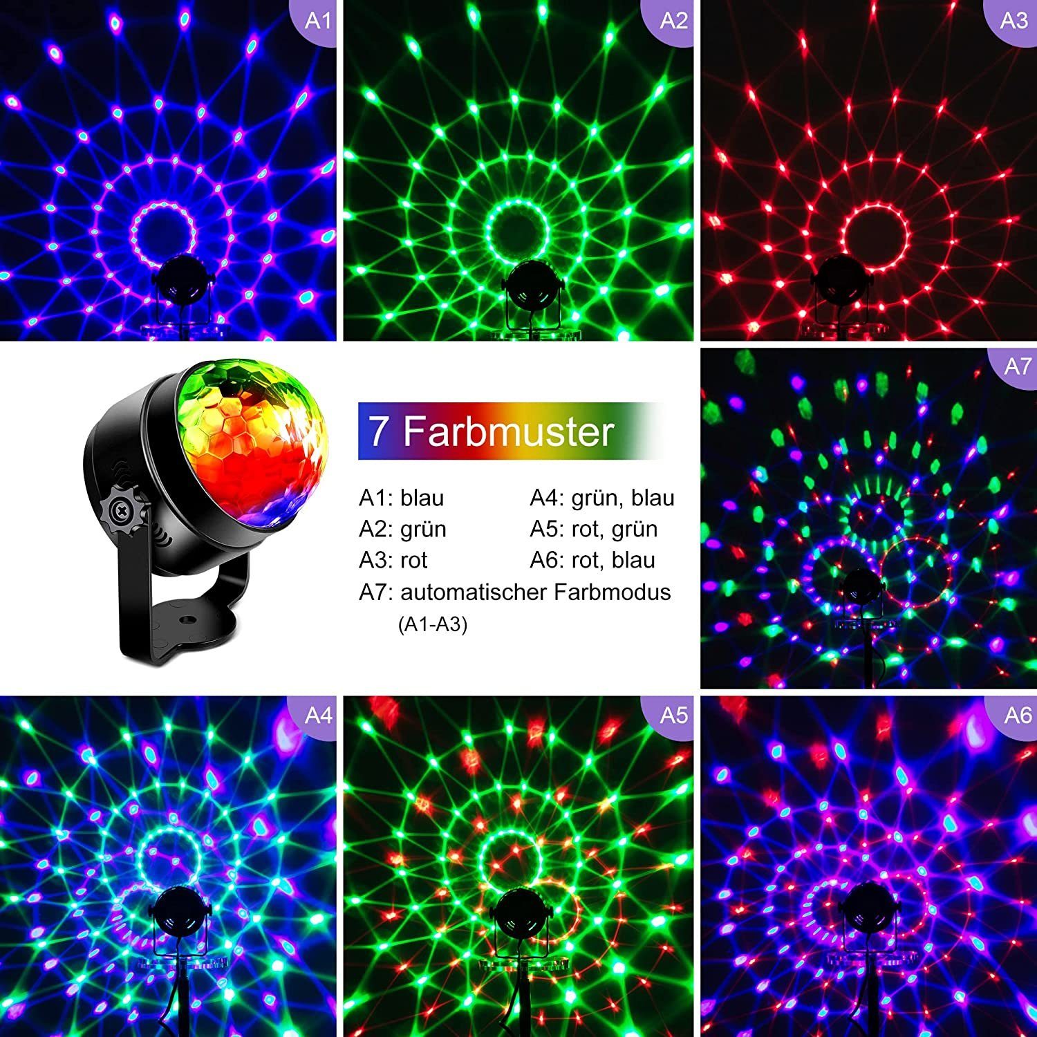 LED LED Musik Lichter Discokugel, Party Discolicht GelldG Disco gesteuert ‎‎Schwarz(Stil:1) Lichts