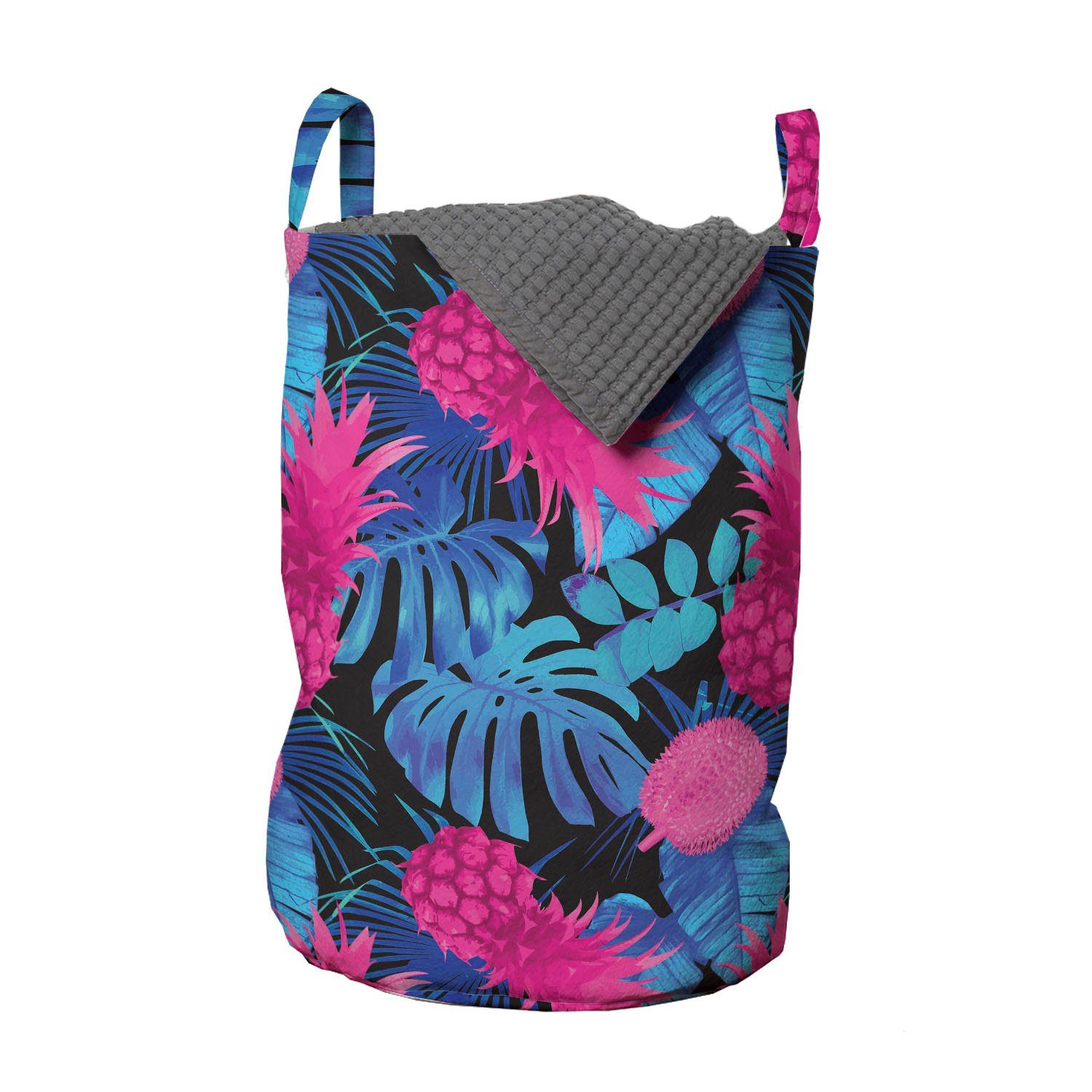 Abakuhaus Wäschesäckchen Wäschekorb mit Griffen Kordelzugverschluss für Waschsalons, Exotisch Tropic Blätter und Früchte Kunst