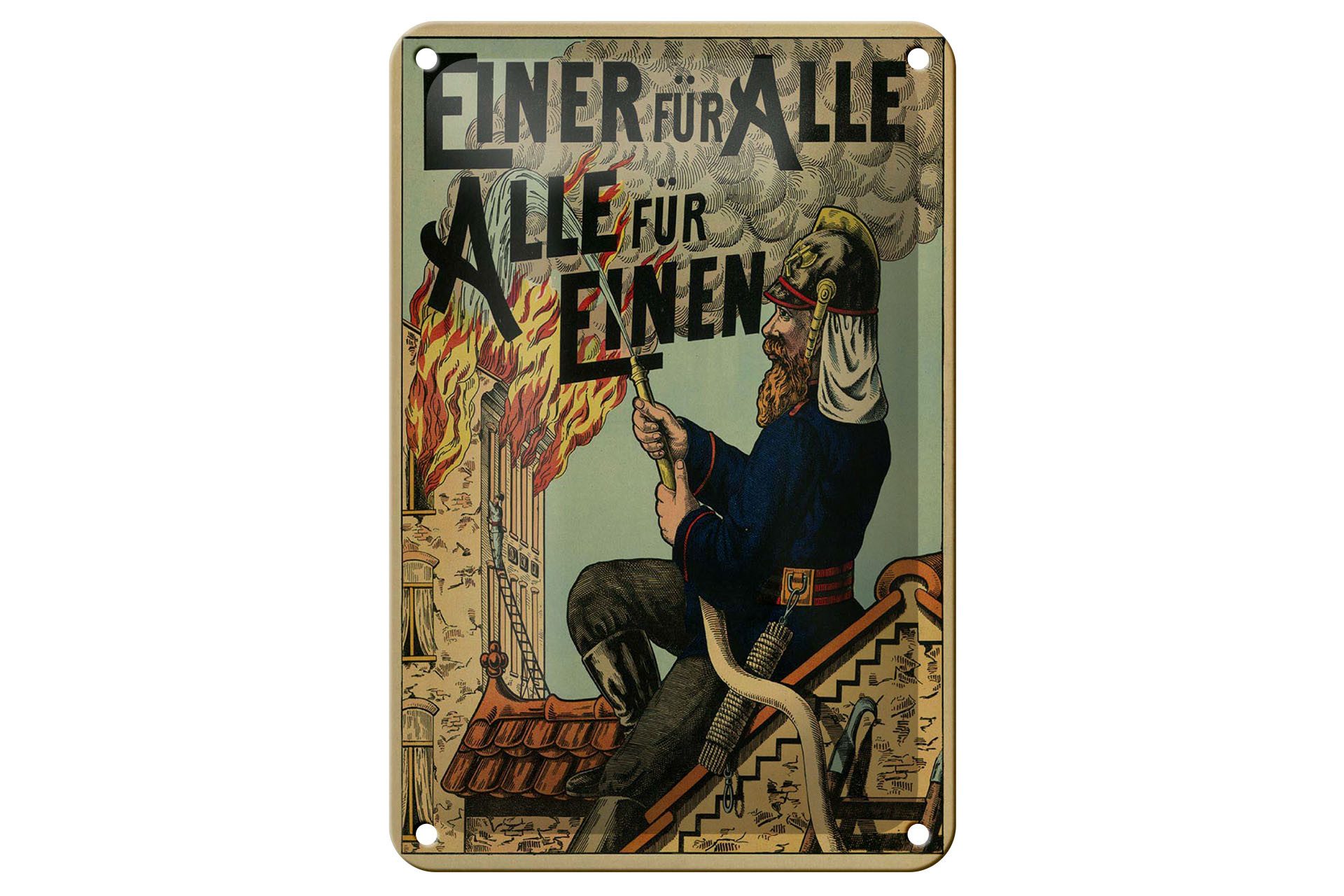 Femer GmbH Metallschild Spruch 12x18 cm einer für Alle. Alle für einen Feuerwehr, (1 St), gewölbte Oberfläche, abgerundete Ecken, umgeschlagene Kanten