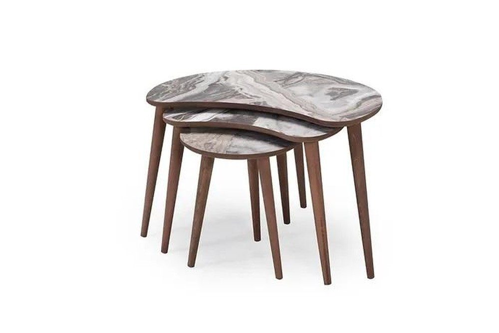 JVmoebel Couchtisch Beige Beistelltische im Nierenformat mit Holzfüßen (Set, 3-St., 3x Couchtische), Made in Europa