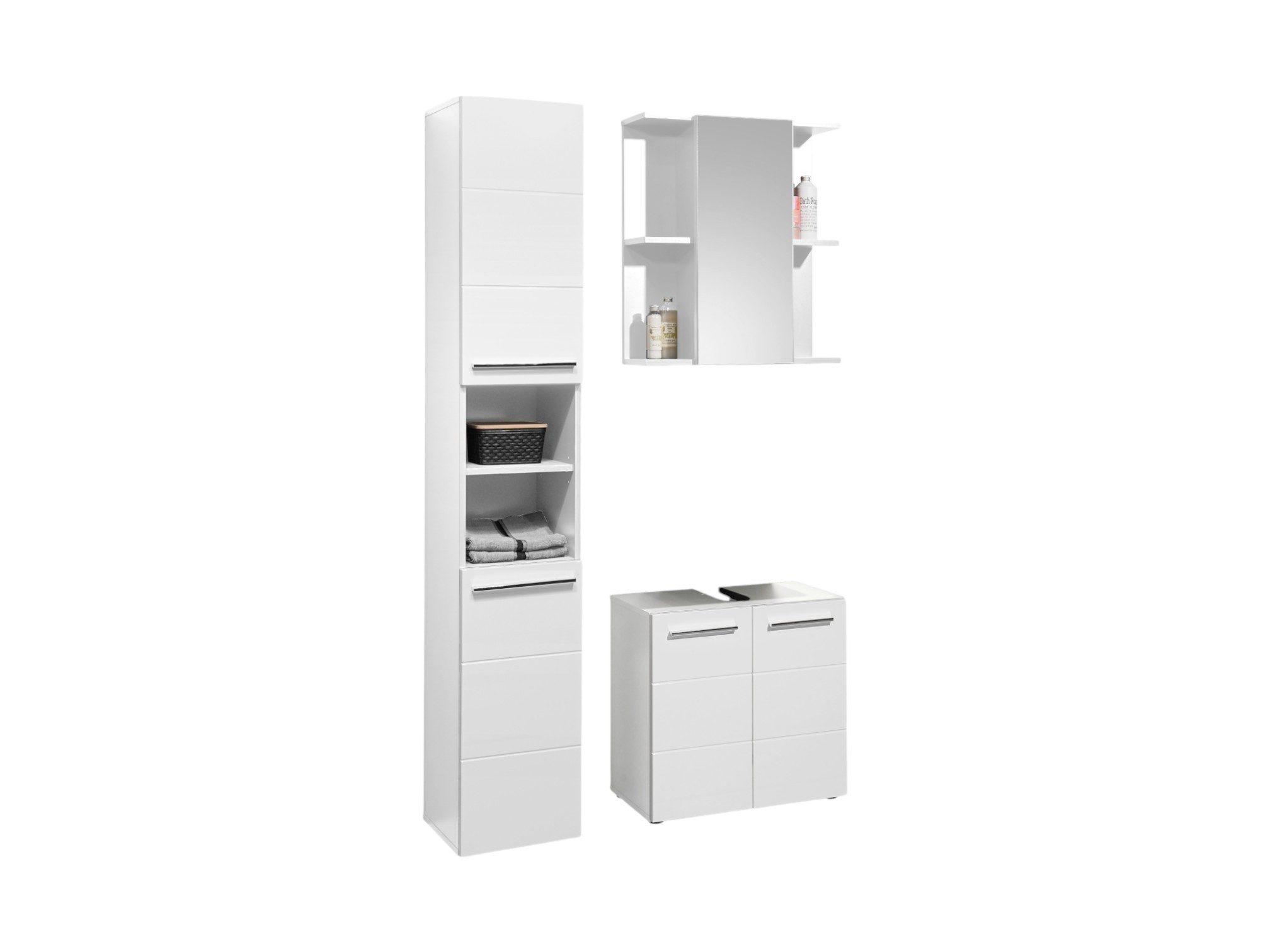 moebel-dich-auf Badezimmer-Set VALENCIA, (Hochschrank, Waschbeckenunterschrank, Spiegelschrank, MDF-Fronten tiefgezogen, Korpus melaminbeschichtet)