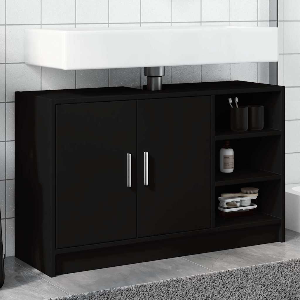 vidaXL Waschbeckenunterschrank Waschbeckenunterschrank Schwarz 90x29x55 cm Holzwerkstoff