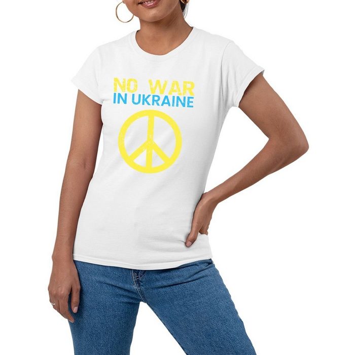 Alsino Kurzarmshirt NoWar Shirt Anti Krieg Peace Solidarität TShirt Frieden T-Shirt Ukraine - für Damen - S-3XL