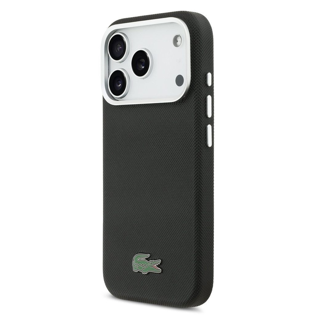 Lacoste Handyhülle iPhone 17 Pro Max Kunstleder schwarz Logo Krokodil Magsafe 6,9 Zoll, Kantenschutz