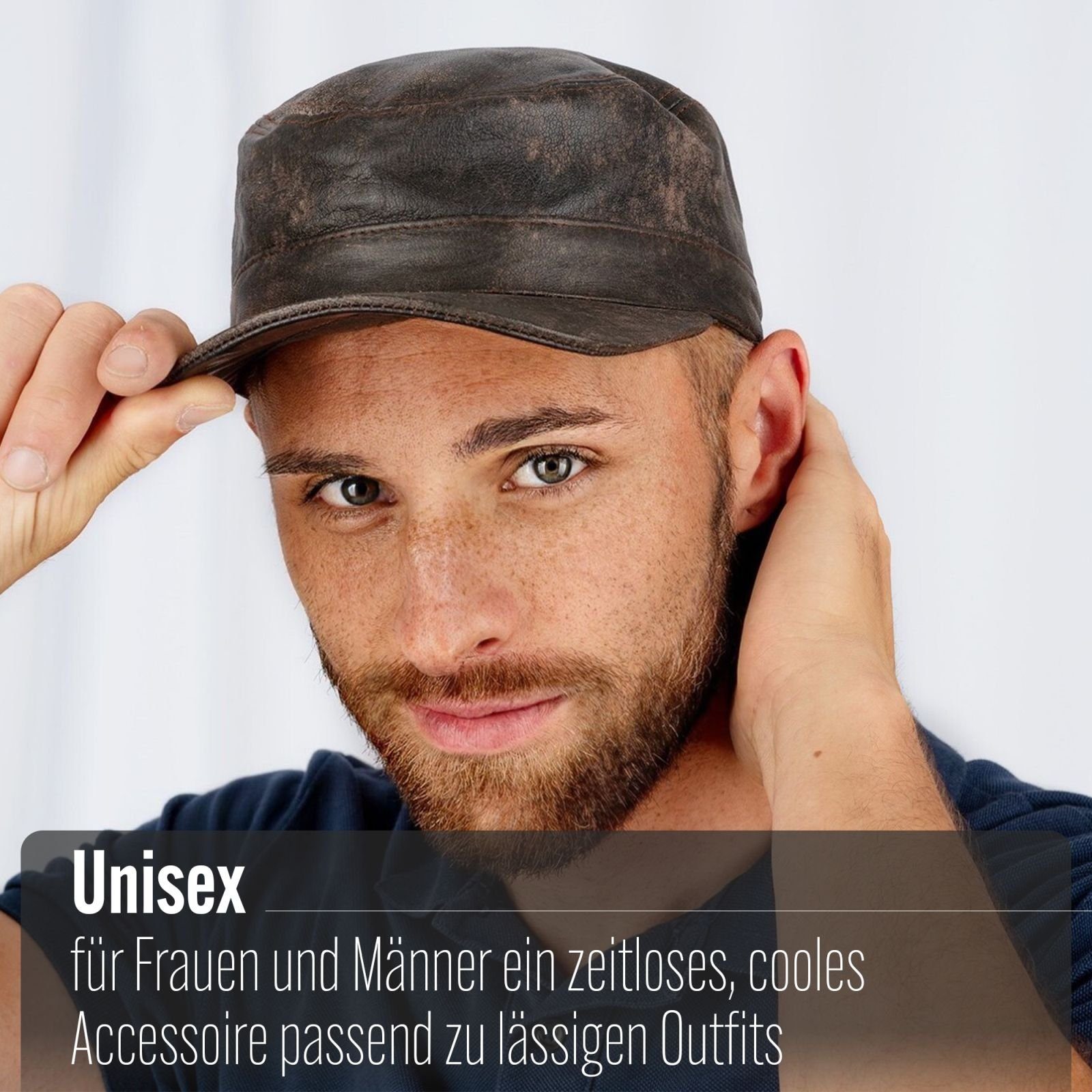 BLACK FOREST FOX Cowboyhut Herren Leder CUBA Cap Hut Schirmmütze in versch. Farben & Leder Vintage-Black