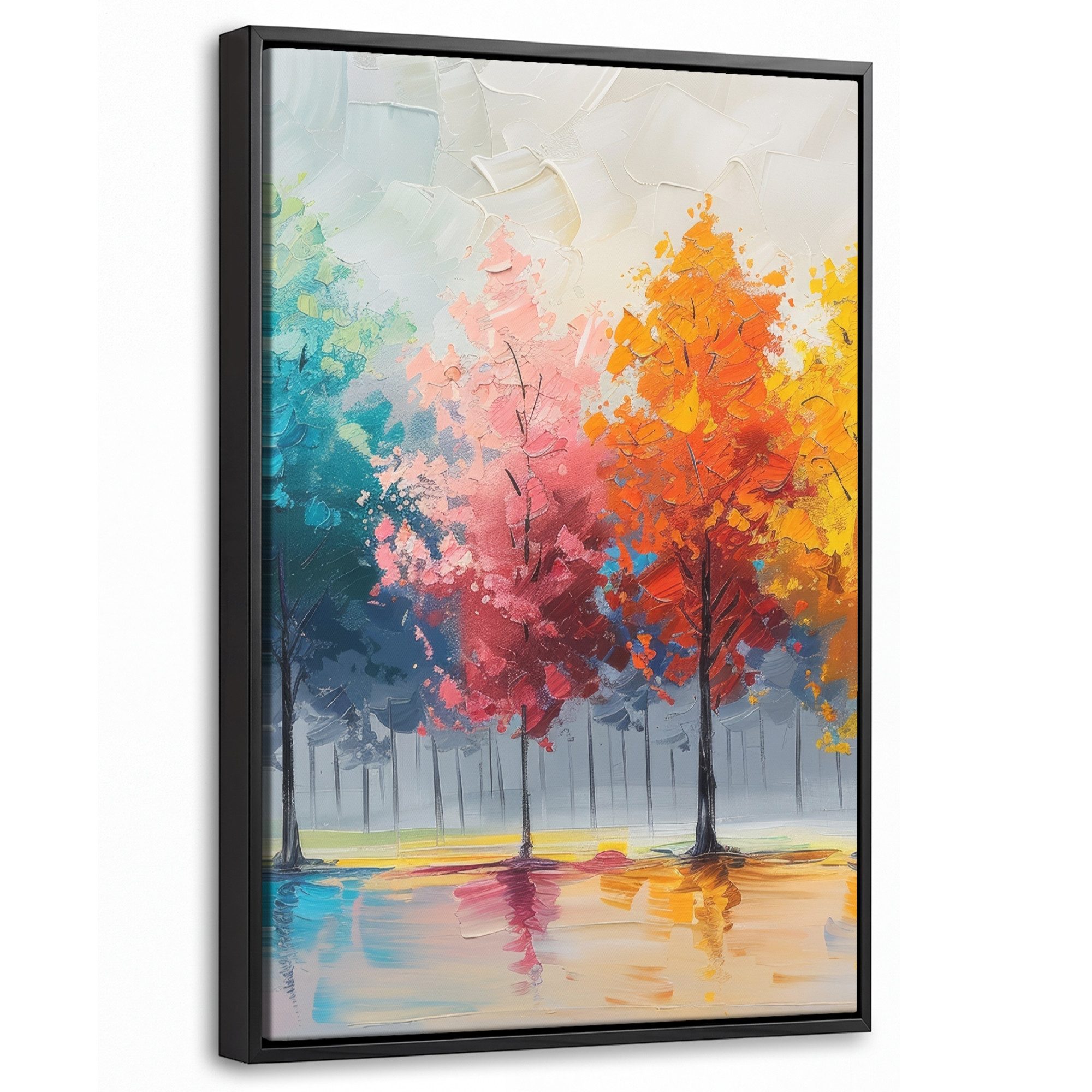 OneMillionCanvasses® Leinwandbild mit Rahmen - Bäume - Farbenfroh - Natur - Abstrakt, Fotodruck (1 St), Deko für Wohnzimmer Schlafzimmer Küche 20x30cm