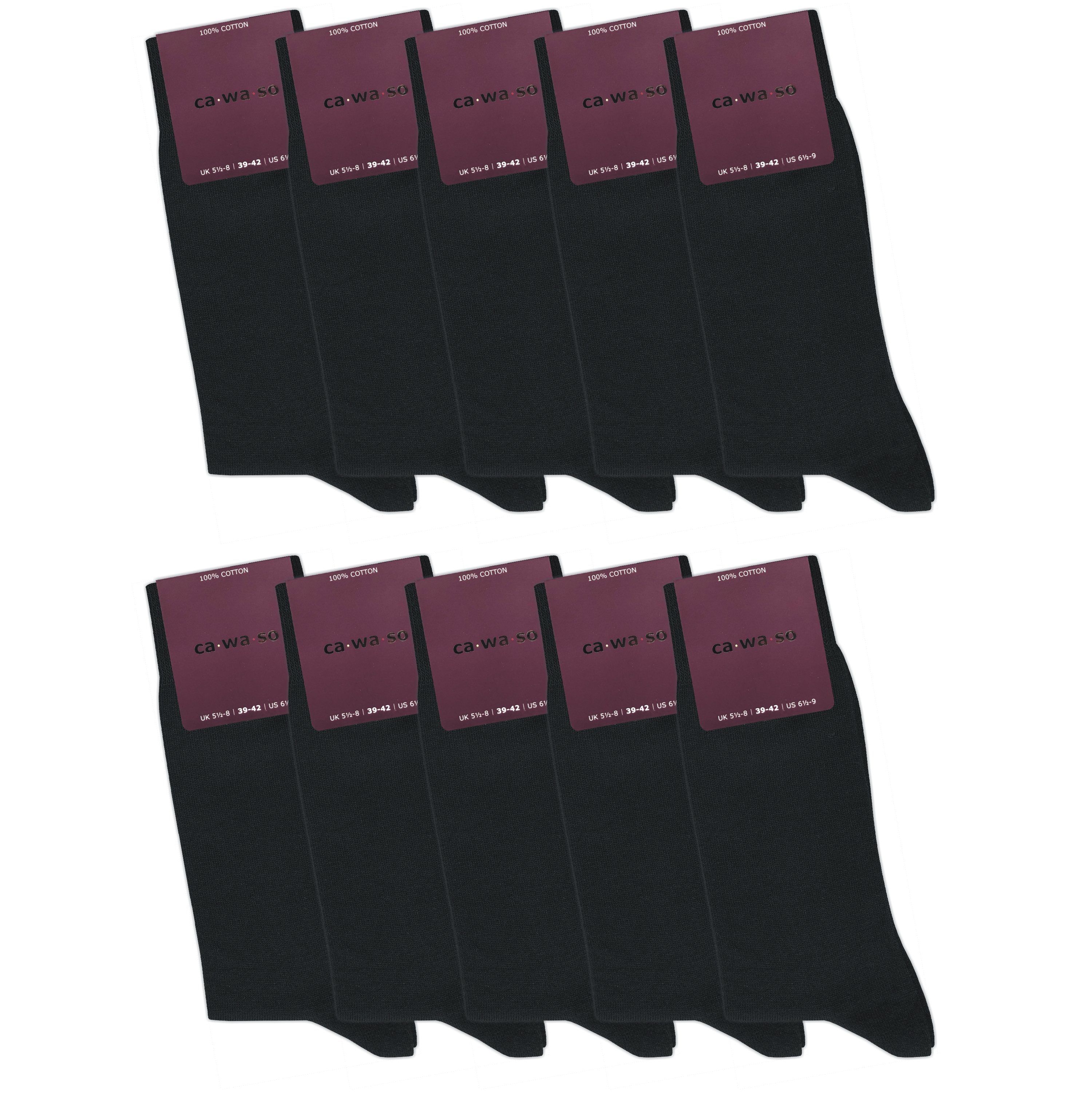 ca·wa·so Sneakersocken für Damen aus 100 % Baumwolle - Reine Baumwollsocken - Weiche Socken (10 Paar) Doppelt verstricktes Garn & gekämmte Baumwolle für lange Haltbarkeit schwarz