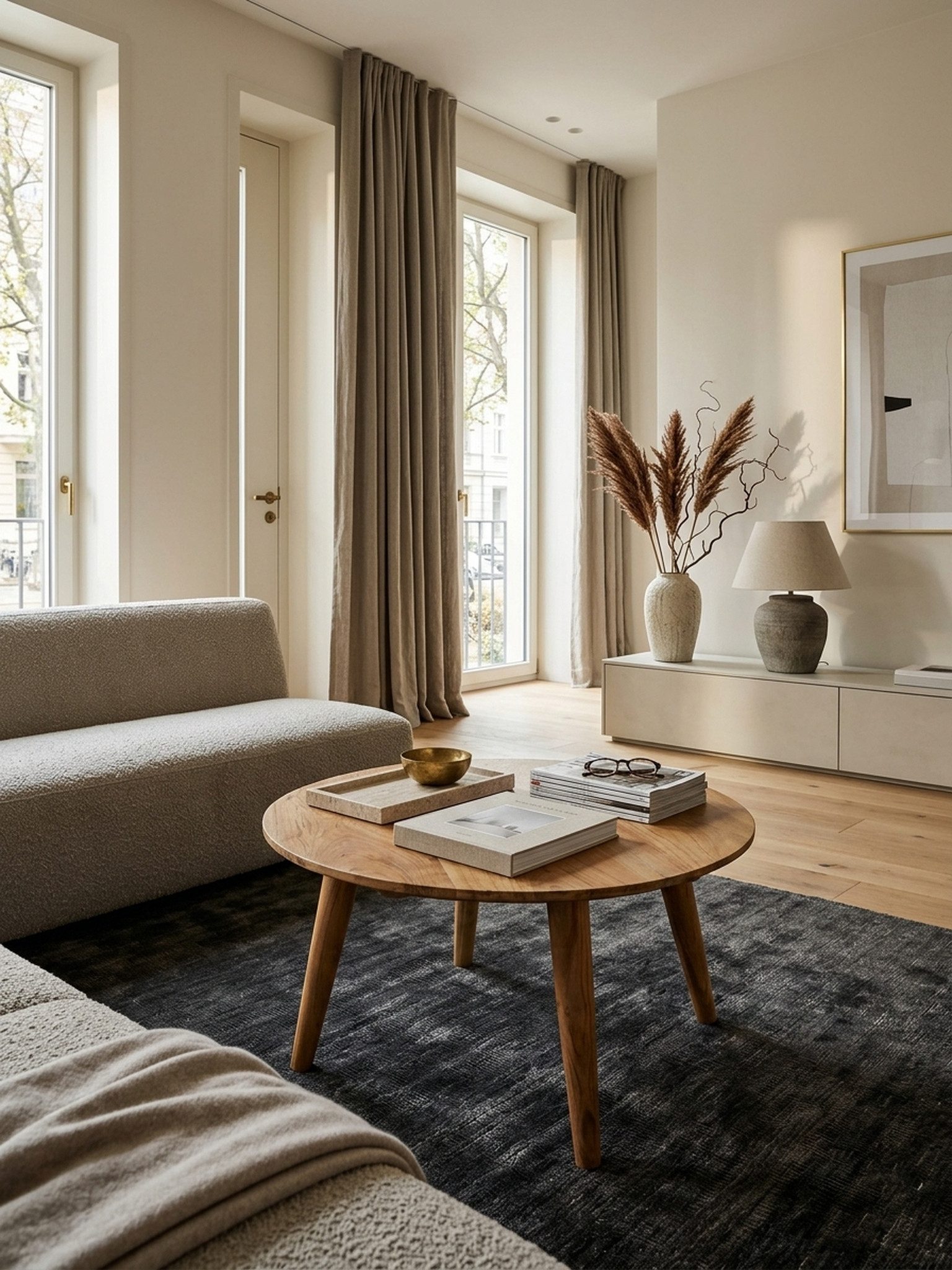 KADIMA DESIGN Couchtisch Couchtisch BOHA Massivholz Akazie (Beistelltisch mit 4 Beinen im Landhausstil), Wohnzimmertisch rund Ø75 x 40 cm – Bild 4 von 5