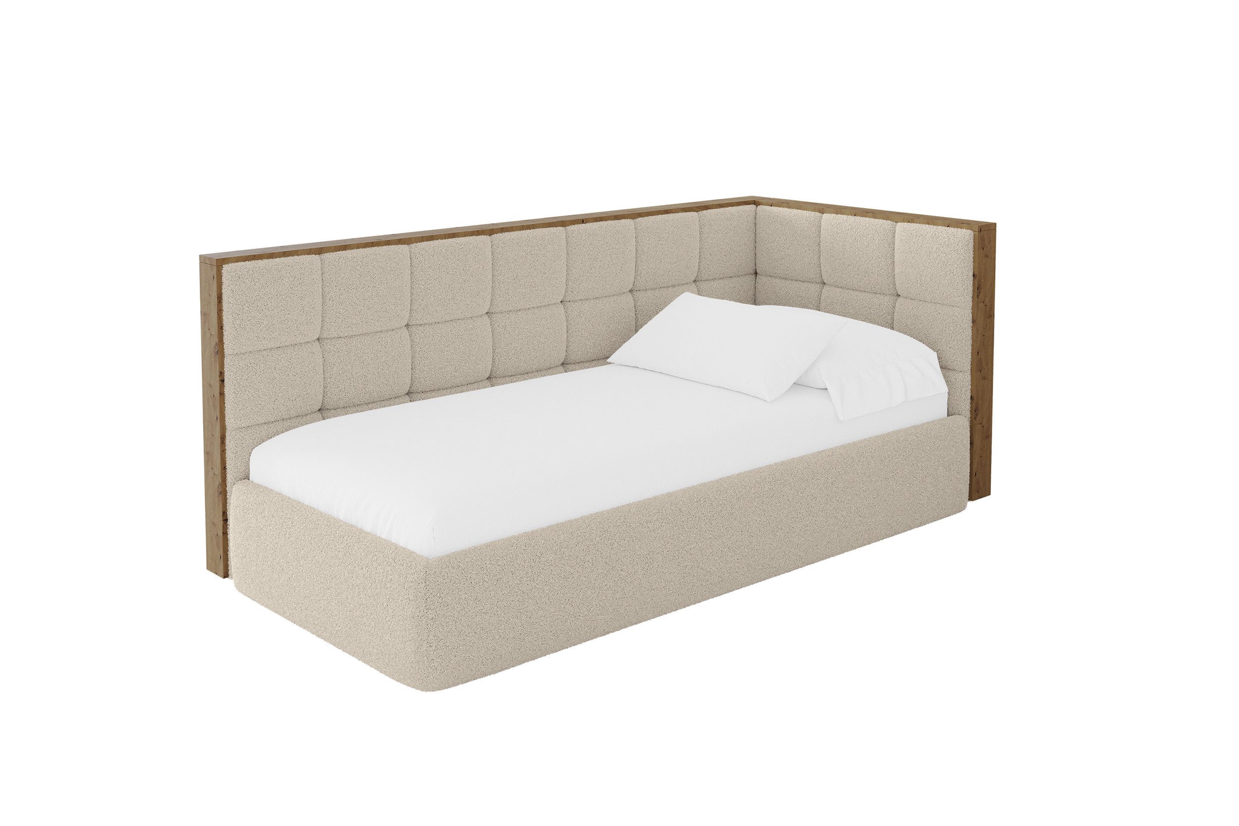 ALTDECOR Jugendbett SOVY (Jugendbett mit Bettkasten und Lattenrost, Polsterbett ohne Matratze), Einzelbett mit Stauraum, Bett mit Kopfteil