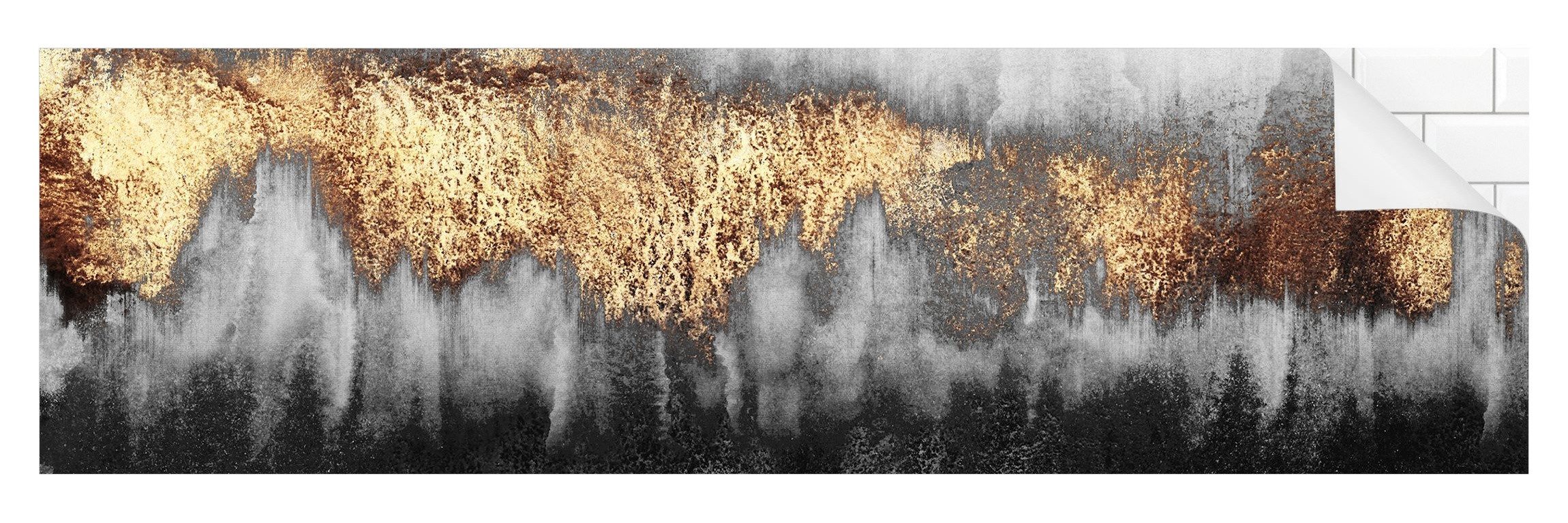 Bilderdepot24 Badrückwand gold fugenlose Wandverkleidung Bad Abstrakt, (Hartfolie matt » Selbstklebend SMART 0,35 mm), wasserfestes Wandpaneel Goldspuren Aquarell