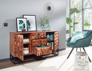 FINEBUY Sideboard FB78914 (145x81x45 cm Sheesham Massivholz / Metall Anrichte), Kommode mit zwei Türen, Kommodenschrank Holz