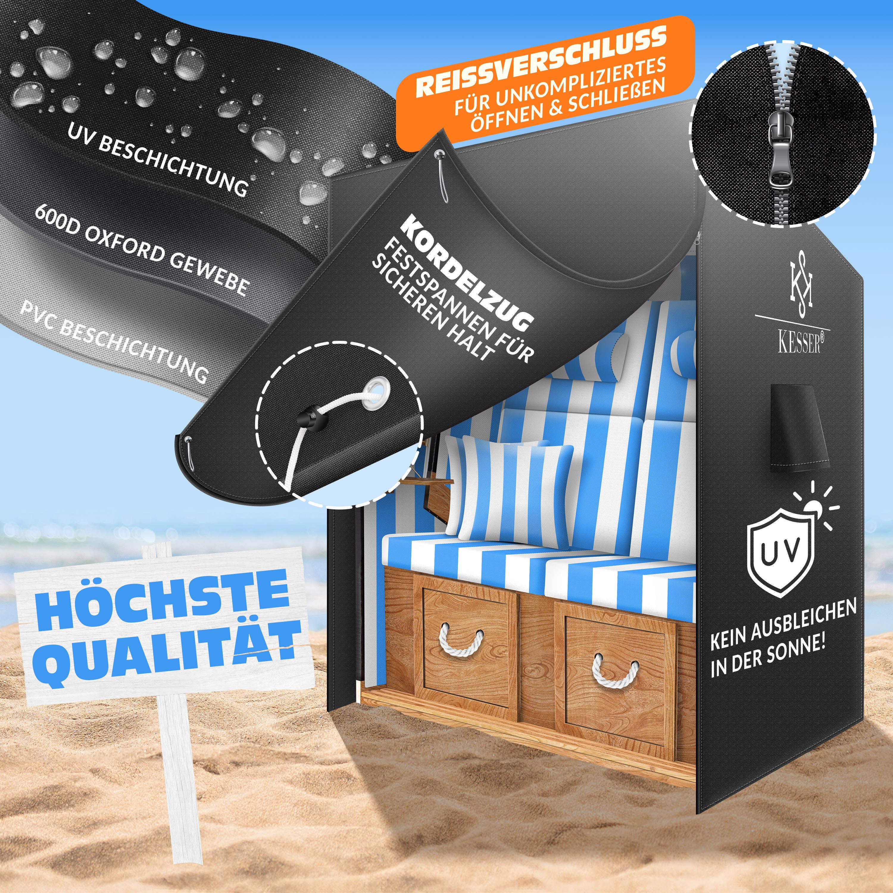 KESSER Strandkorb-Schutzhülle Premium Abdeckung 600D Oxford Gewebe (Strandkorbabdeckung mit Belüftungsöffnungen 175x135x105 cm), UV-Beständige Strandkorbhülle R – Bild 4 von 5