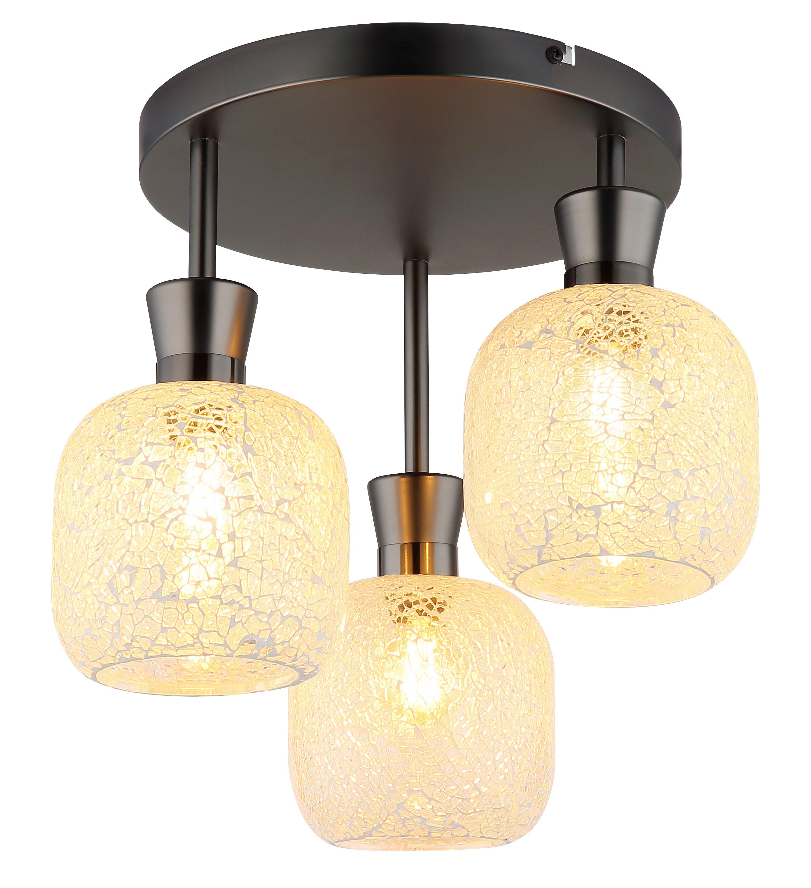 GLOBO LIGHTING Deckenleuchte BROKANA, Leuchtmittel wechselbar, Schwarz-chrome Deckenleuchte mit Glas Mosaik, ø 330mm, E14 3x40W