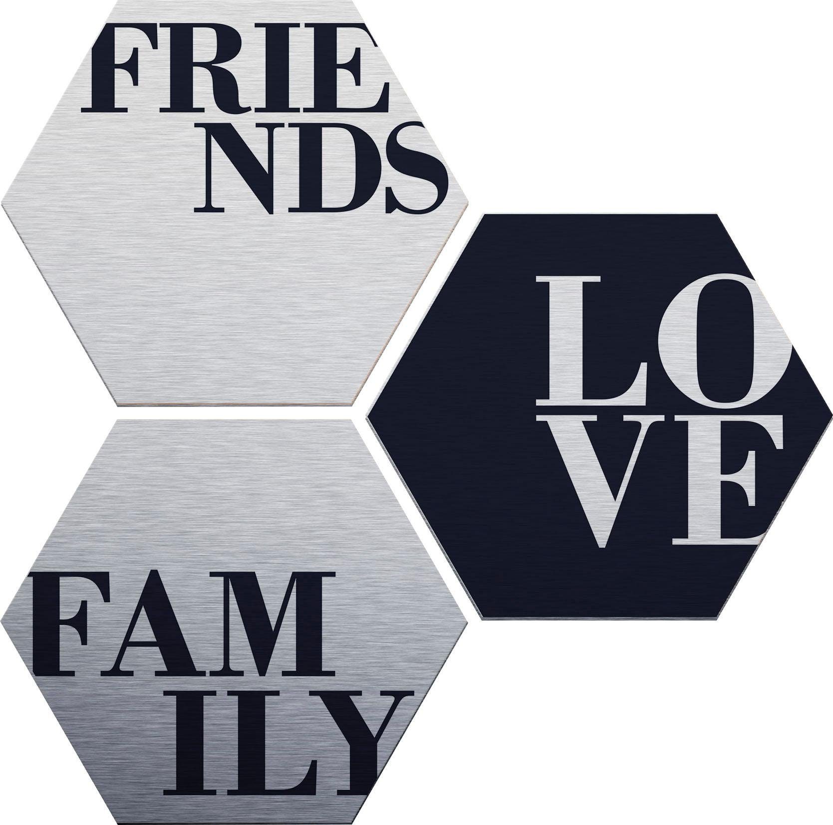 Wall-Art Alu-Dibond-Druck Love, Friends, Family, (Set)
