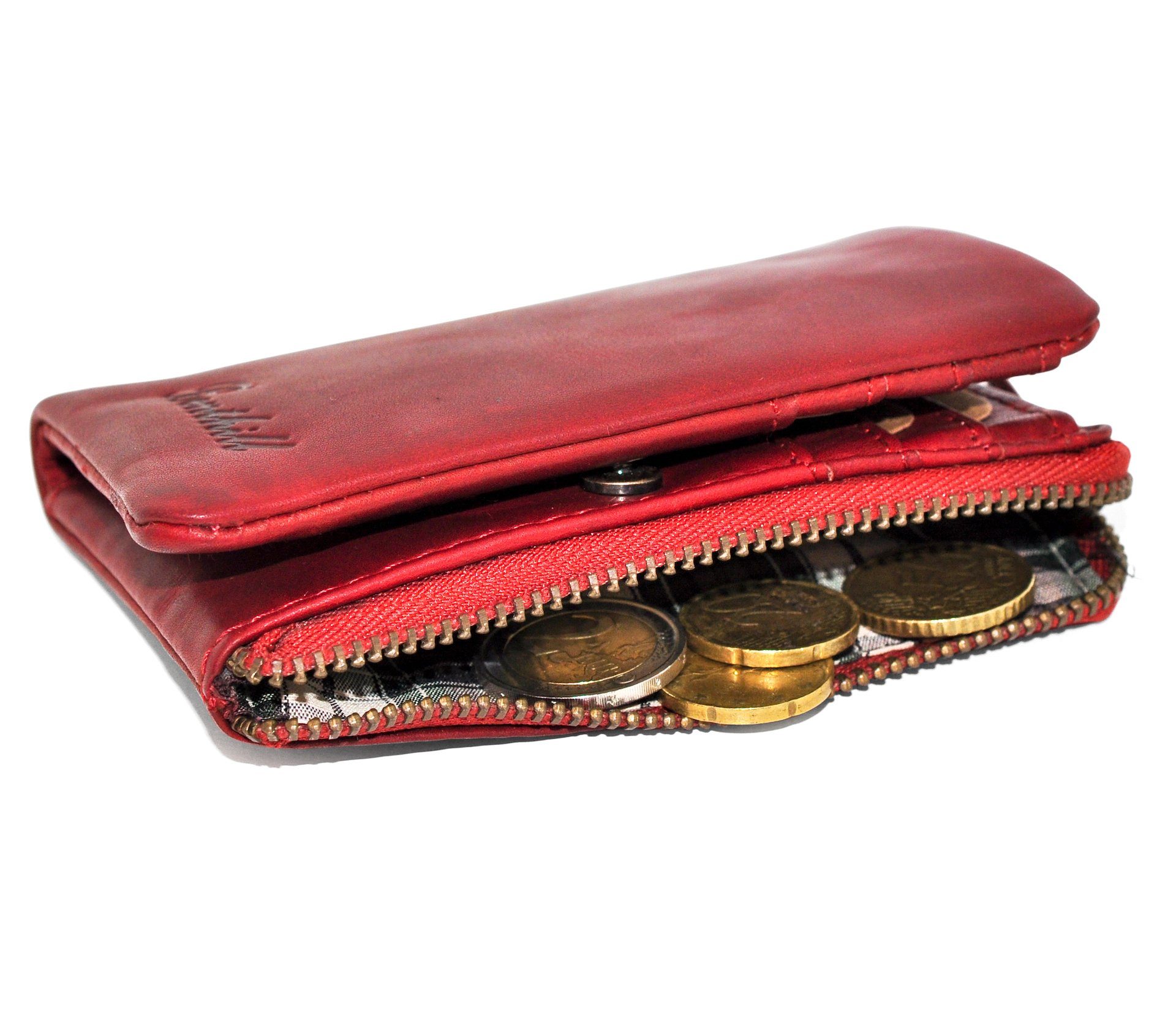Echt Münzfach Kartenfächer 6 Geldbörse RFID Kartenfächer Slim-Wallet, Klein Geldbeutel Benthill Rot Reißverschlussfach Leder Schutz RFID-Schutz