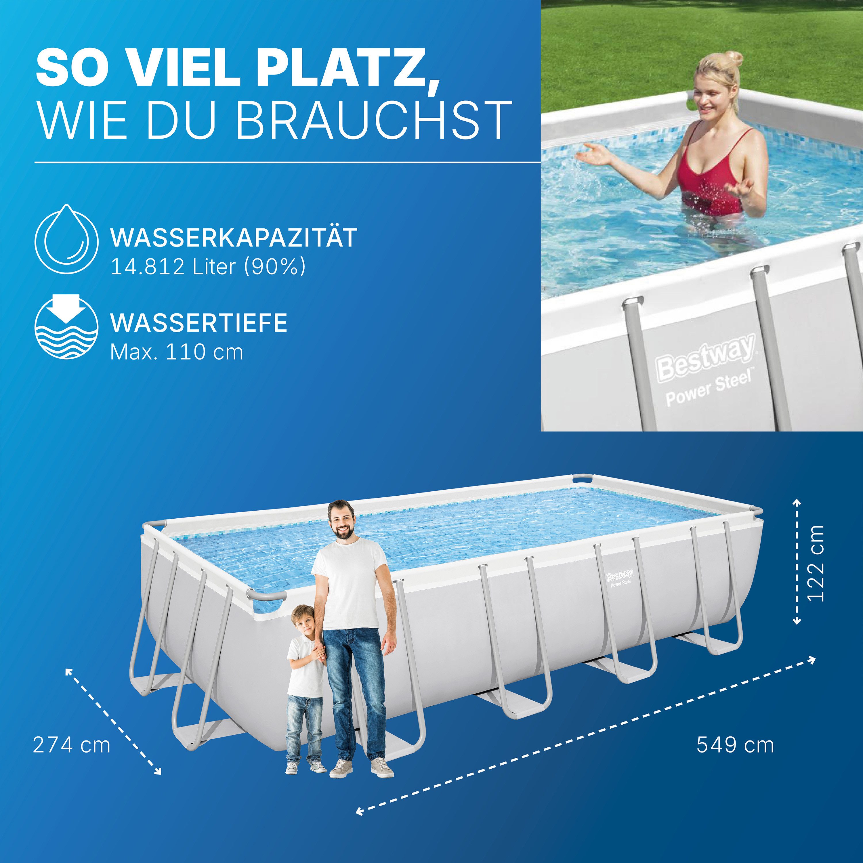 Bestway Framepool Power Steel™ (Set, inkl. Filterpumpe), 549 x 274 x 122 cm