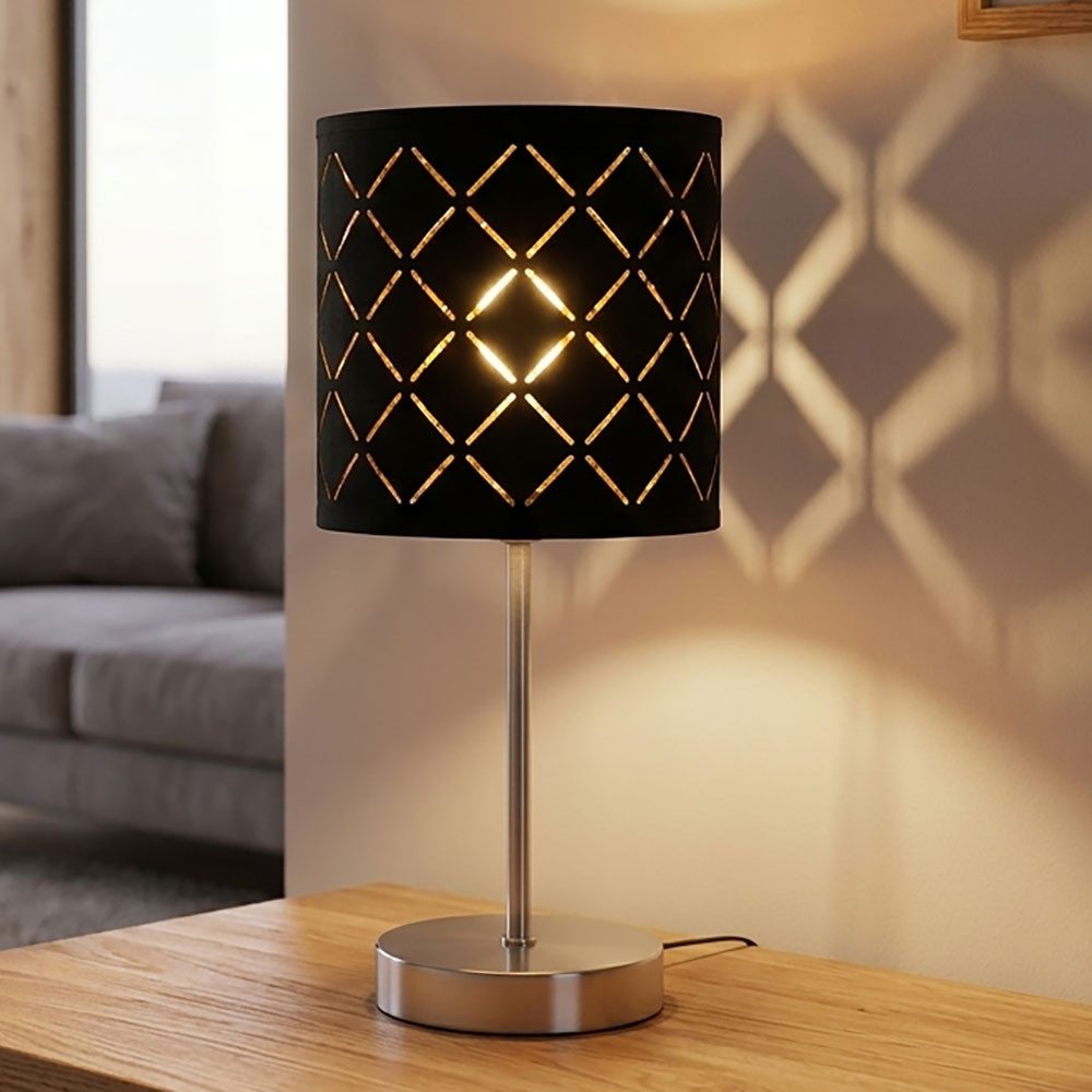 GLOBO LIGHTING Tischleuchte, Leuchtmittel nicht inklusive, Design Tisch Lampe Schlaf Zimmer Strahler Schalter Textil Muster