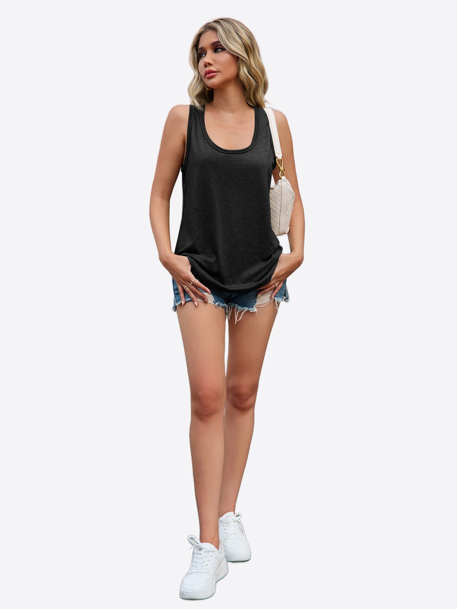 Imily Bela Tanktop Damen Loose ärmellos mit tiefem Rundhalsausschnitt Basic (Packung, 1-tlg., 1per-Pack) mit abgerundetem Saum in Unifarbe – Bild 3 von 5