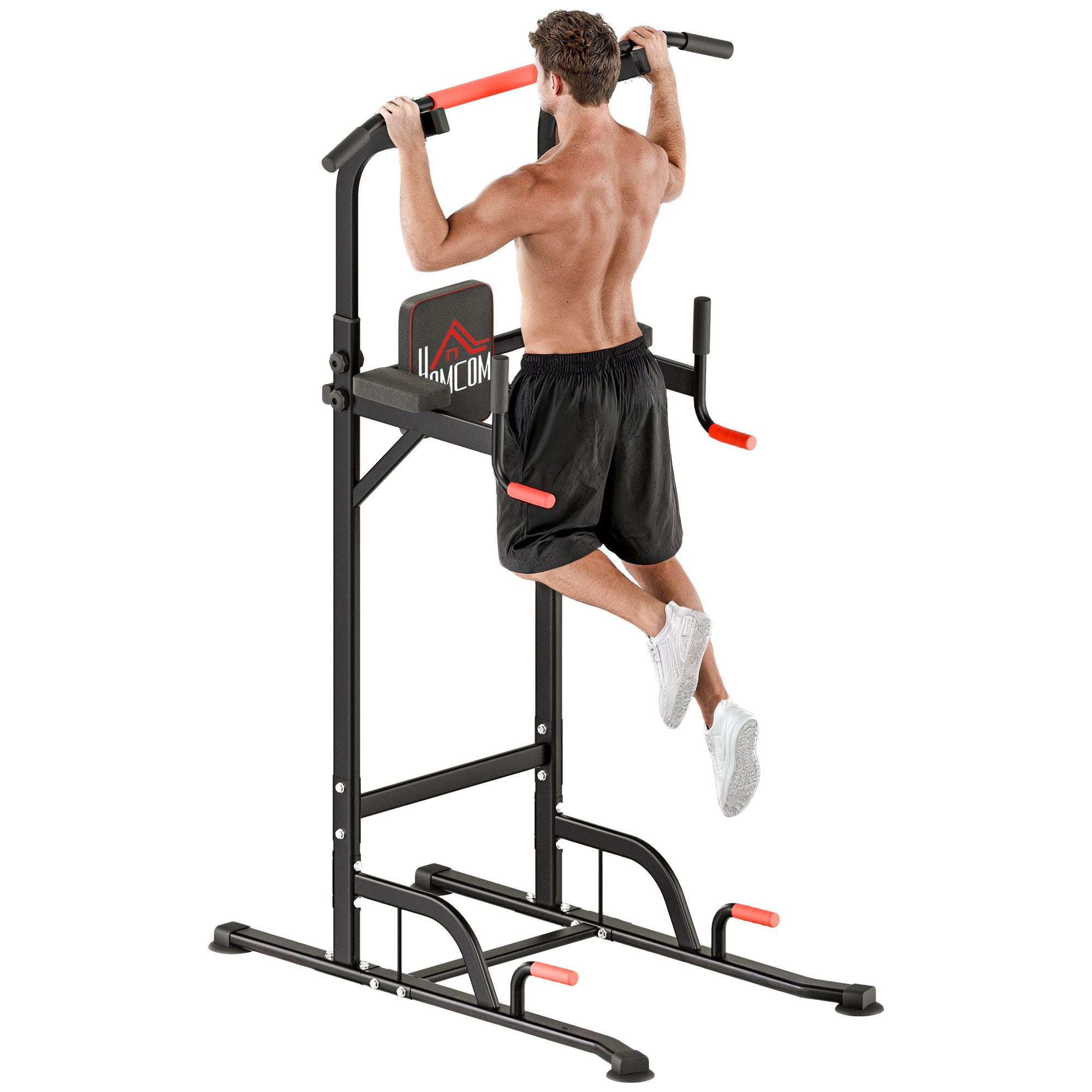 HOMCOM Kraftstation Klimmzugstange Saugnäpfe freistehend Kraftturm Home Gym, 0 Gewichtsblöcke (höhenverstellbar Power Tower, 1-tlg., Gepolsterte Dip Station), Höhenverstellbar, stabil