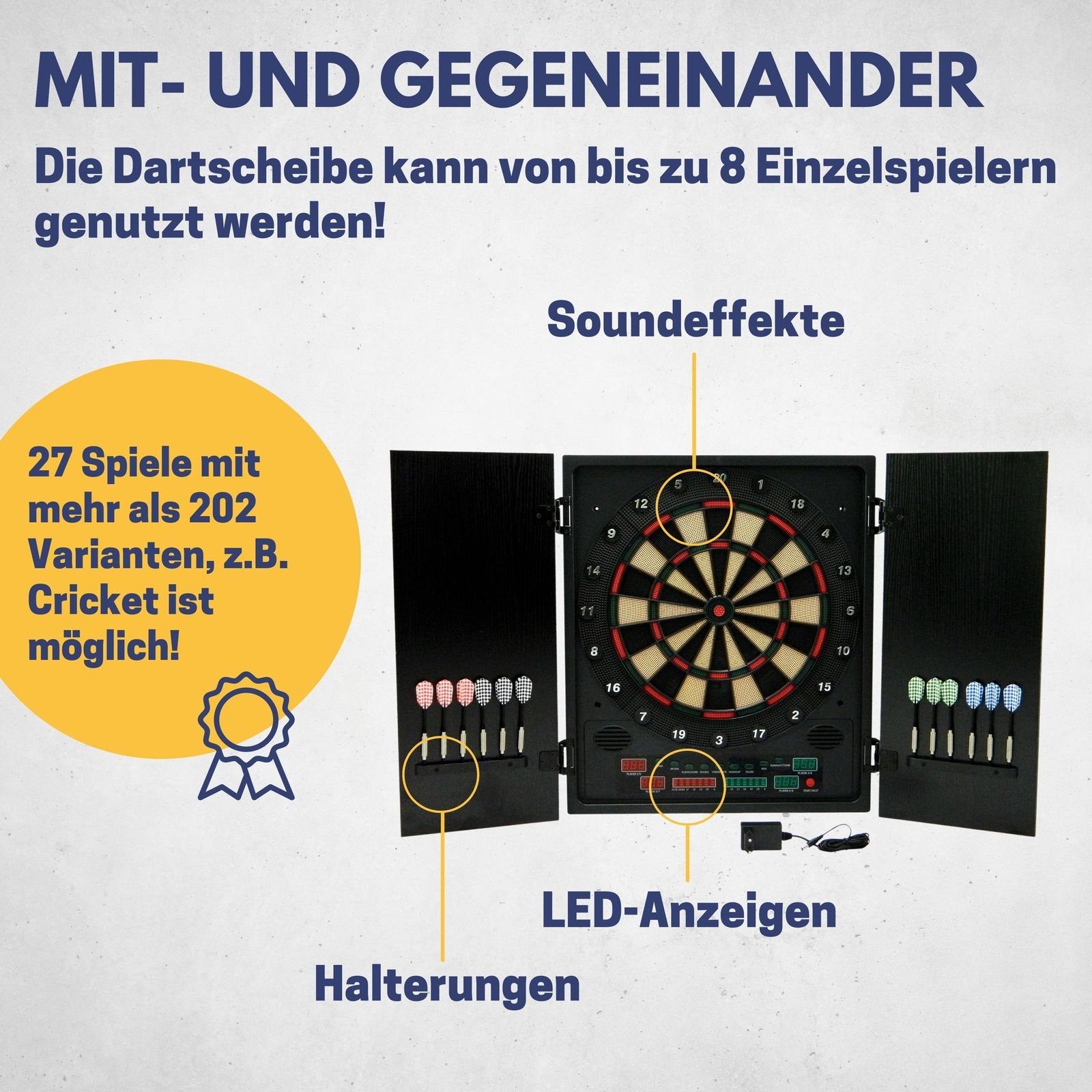 B Best Sporting Dartautomat Elektronische Dartscheibe Glasgow mit LCD-Anzeigen, E-Dartscheibe mit 12 Dartpfeilen & Ersatzspitzen