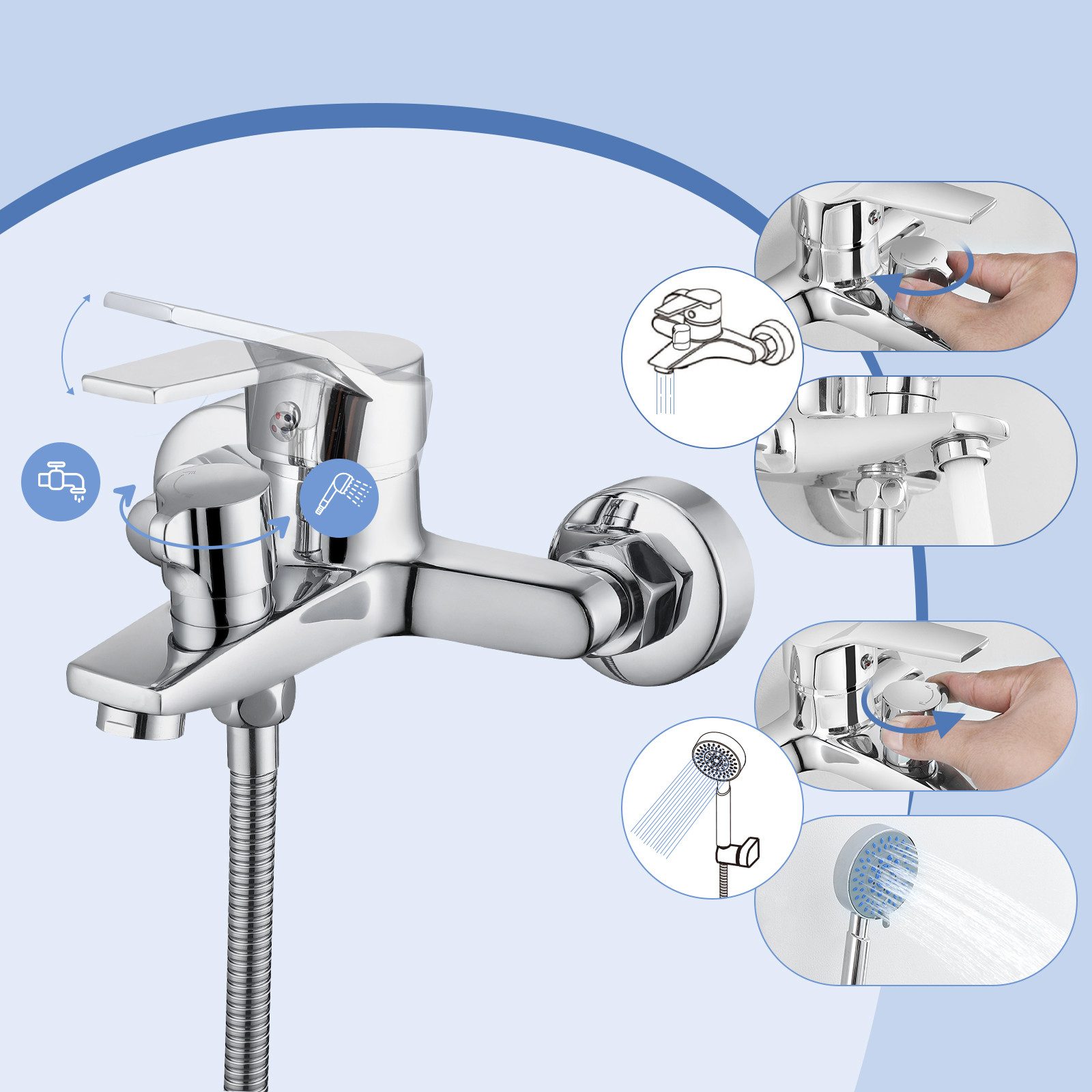 WOOHSE Wannenarmatur Badewannenarmatur mit Handbrause, Mischbatterie günstig online kaufen