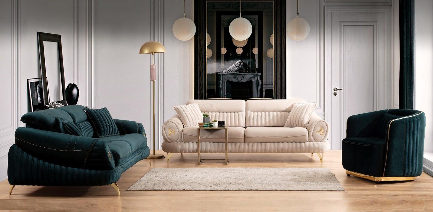 JVmoebel Wohnzimmer-Set Modern Wohnzimmer Textil Sofagarnitur 331 Sitzer Sofas, (3-St., Nur 2x 3 Sitzer + Sessel), Made in Europe
