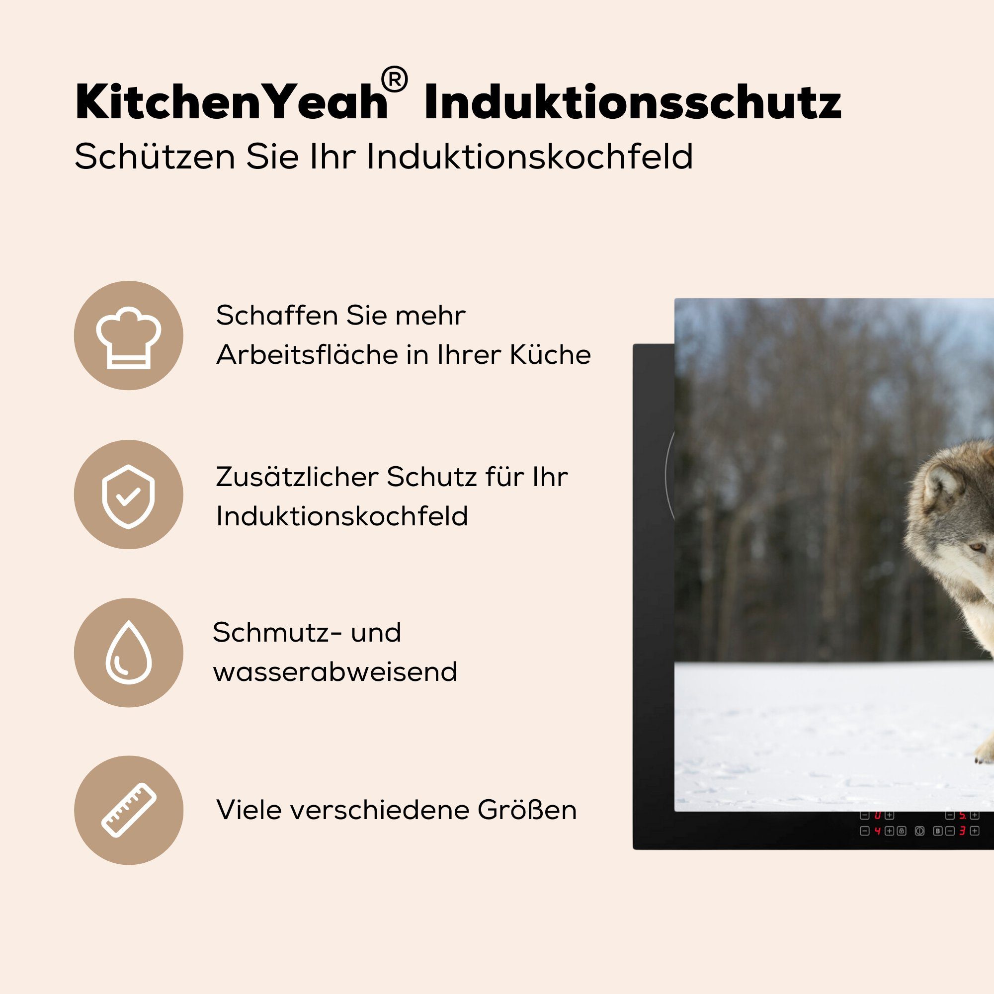 Wolf Herdblende-/Abdeckplatte für (1 die Mantel, - 81x52 Schnee - Schutz Induktionskochfeld Ceranfeldabdeckung cm, tlg), Vinyl, MuchoWow küche,