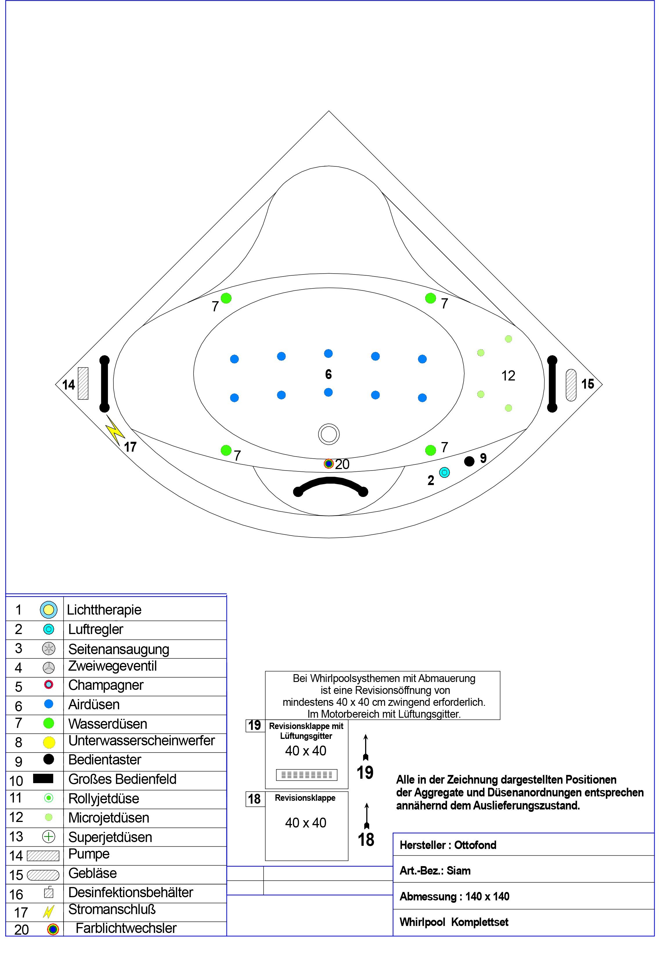 OTTOFOND Whirlpool-Badewanne Siam, (Set), 140 cm, inkl. 2 Nackenstützen und 1 Griff in schwarz