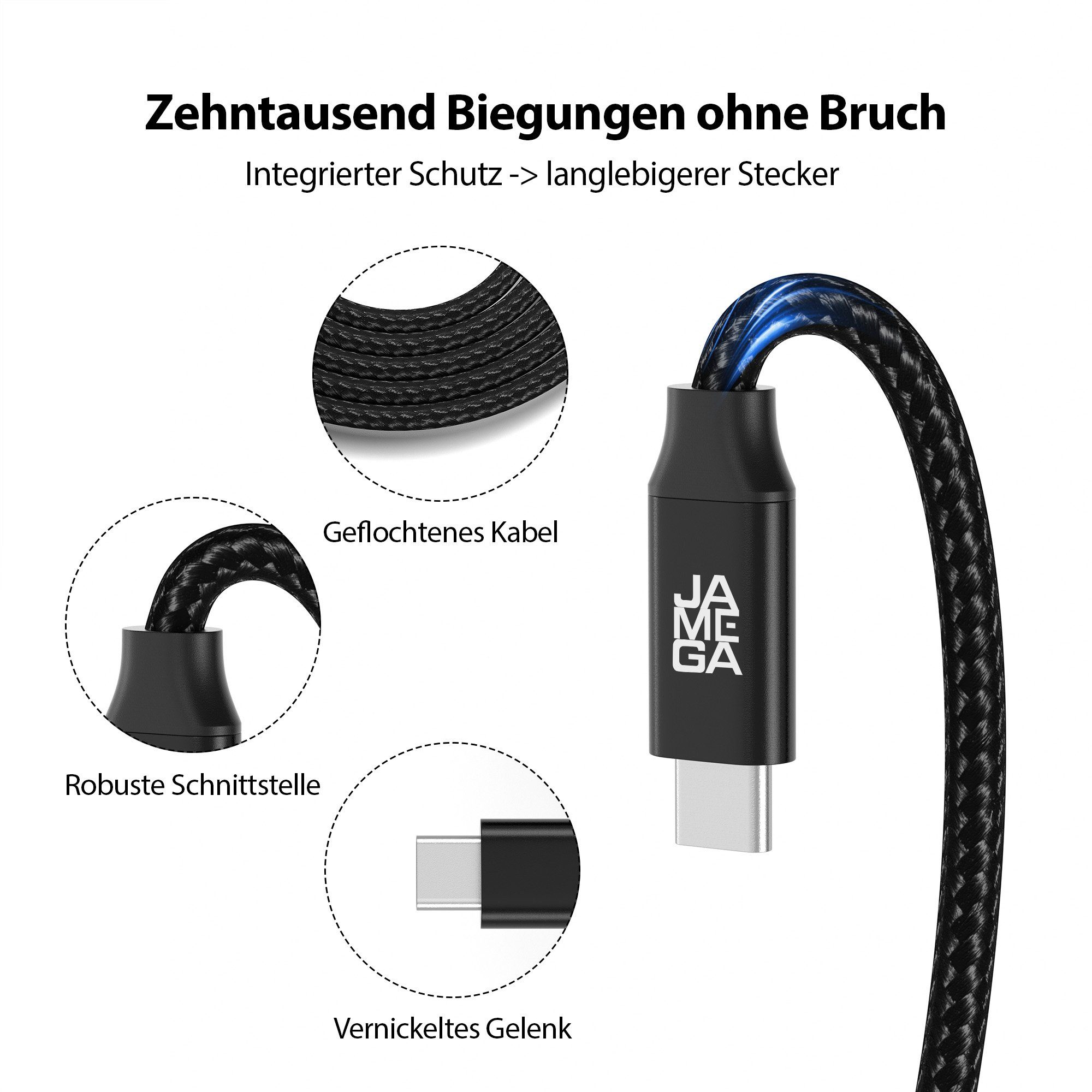 JAMEGA USB C Verlängerungskabel 10Gbps 60Hz - Schwarz & Weiß - 0,5m - 1,5m USB-Kabel, USB C Stecker, USB C Buchse (50 cm)