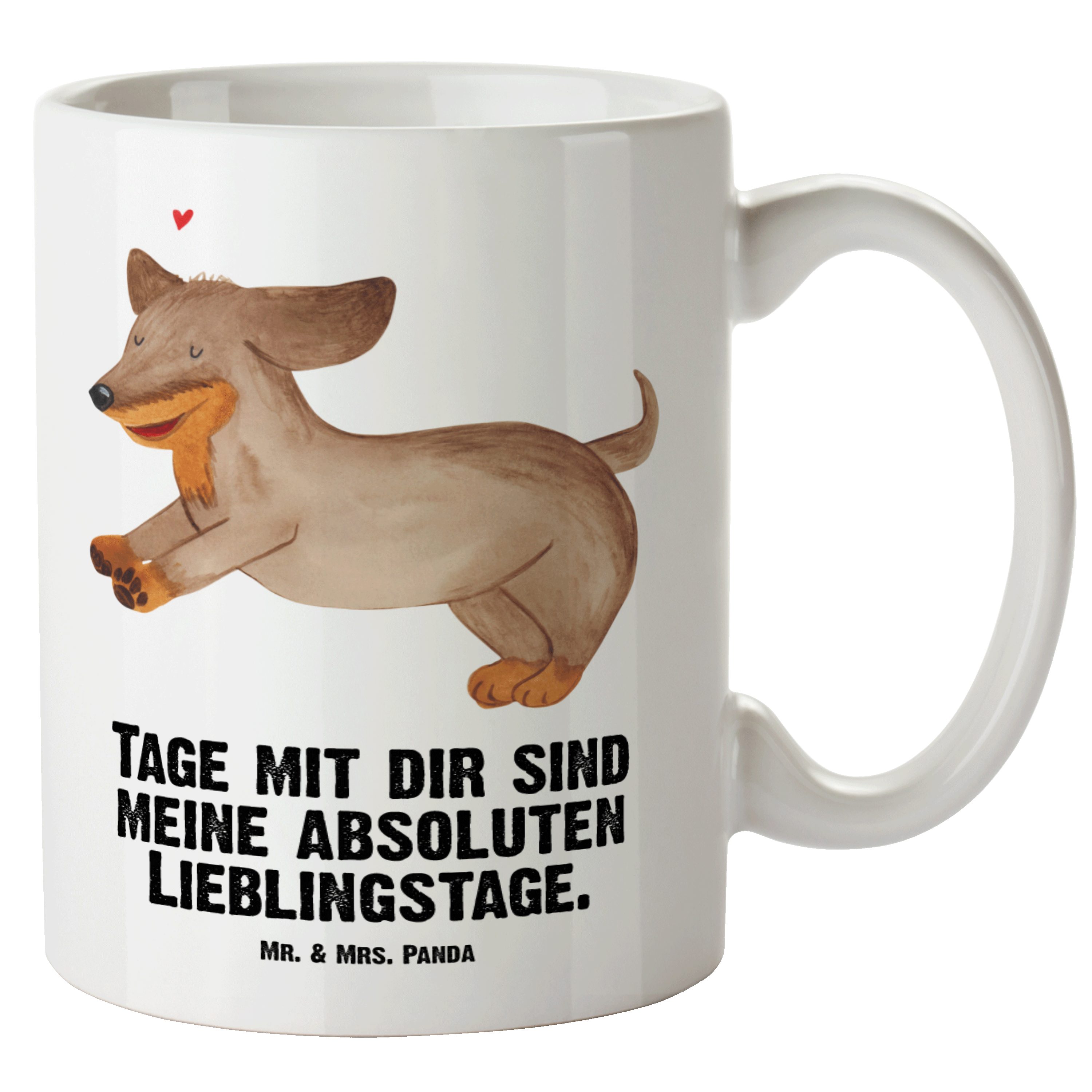 Mr. & Mrs. Panda Tasse Hund Dackel fröhlich - Weiß - Geschenk, Jumbo Tasse, Hundeliebe, Hund, XL Tasse Keramik