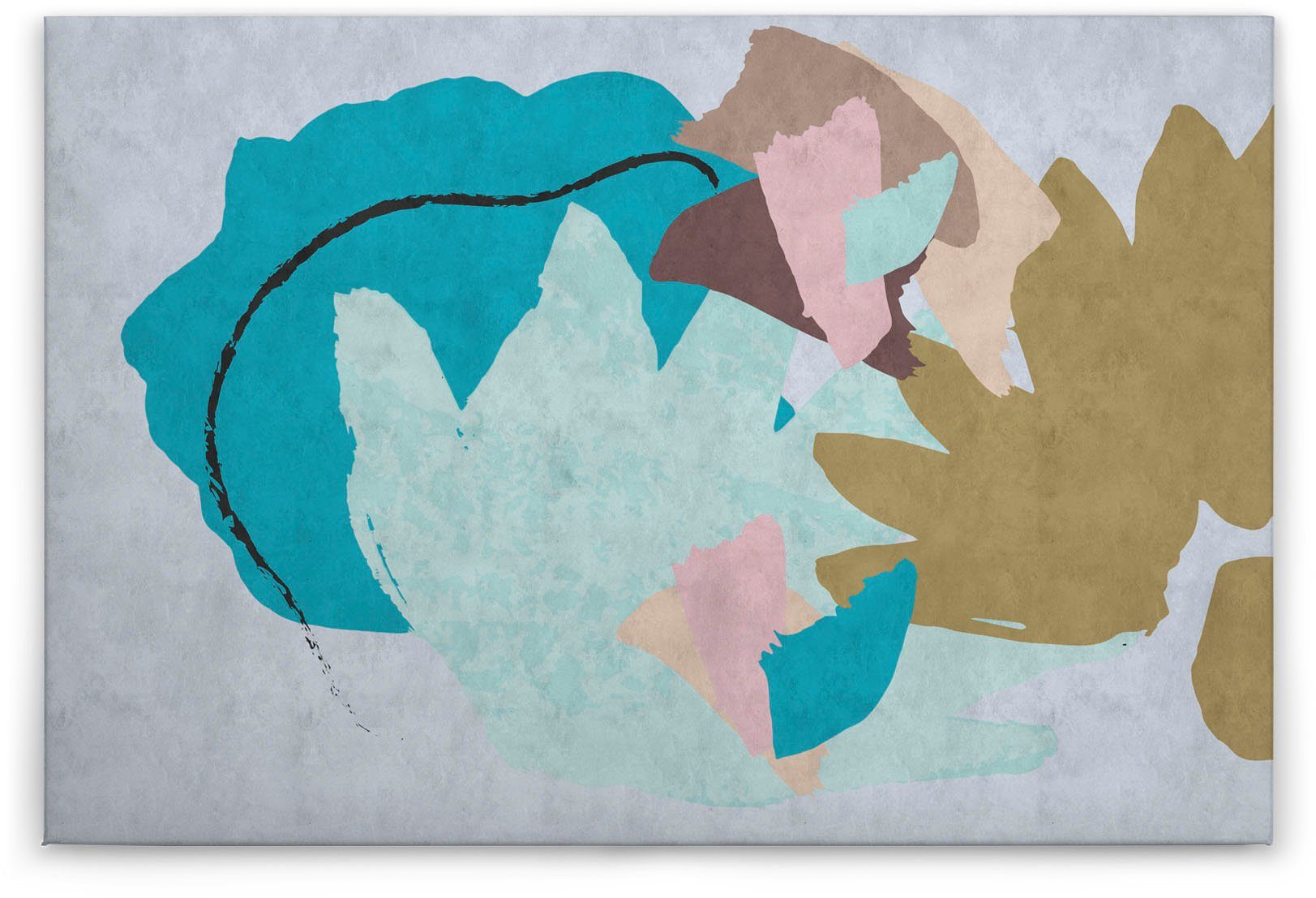 Abstrakt collage, Leinwandbild Bild braun A.S. (1 Floral grau, Création St), blau, Keilrahmen Abstrakt floral