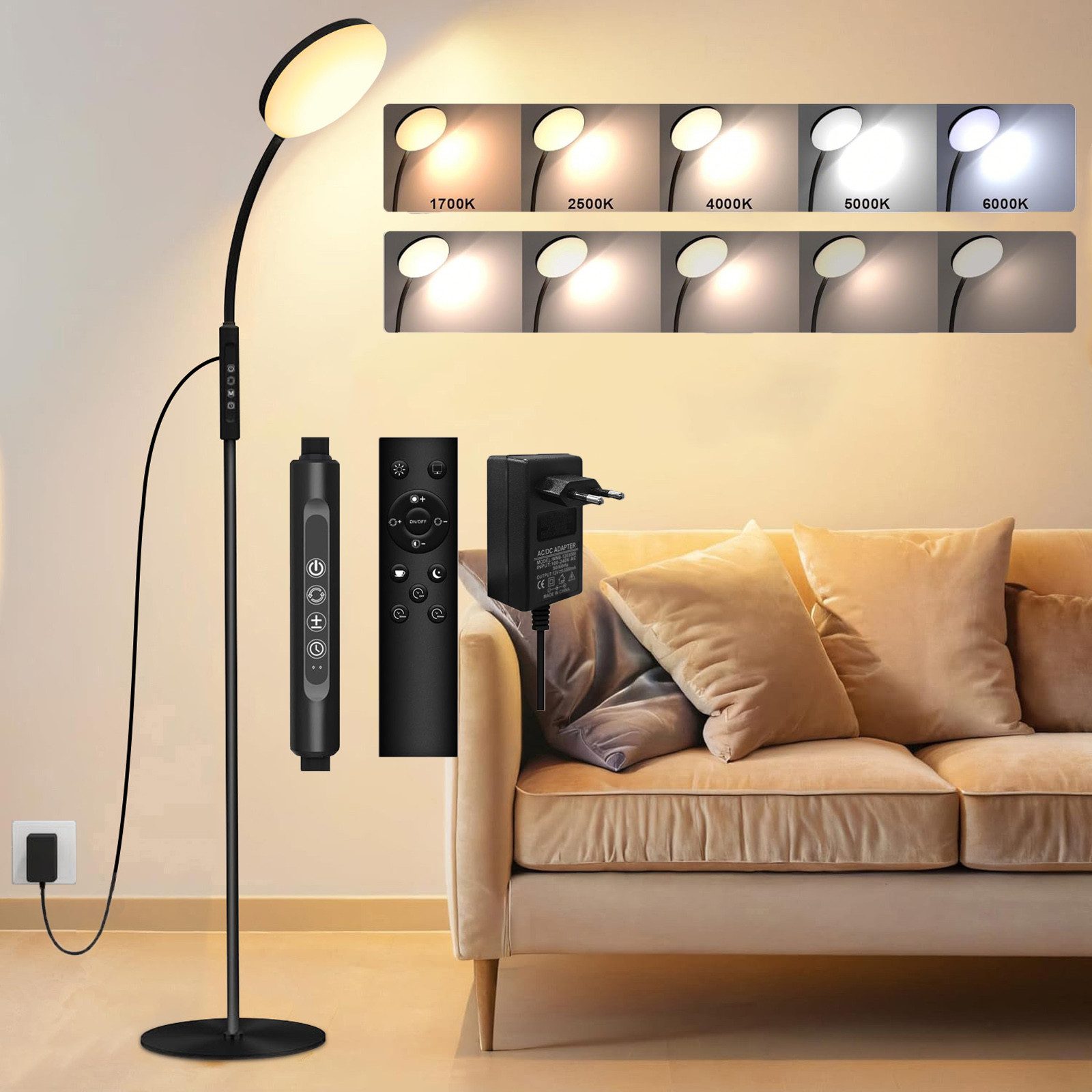 Bodenleuchte LED Dimmbar Mit Schwanenhals – 158 Cm, 10W, 100-240V, Aluminiumlegierung