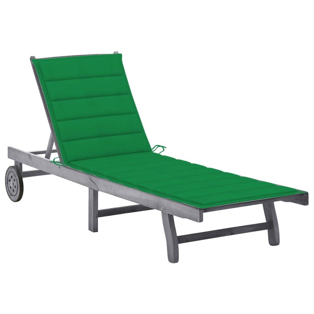 vidaXL Gartenliege Sonnenliege mit Auflage Grau Massivholz, 1 St.