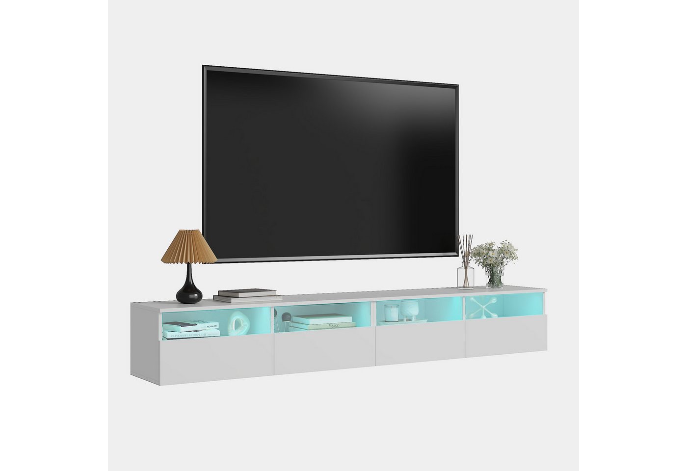 radelldar Lowboard mit LED-Beleuchtung, TV-Schrank, hängend (2 St), 200 cm breit, griffloses TV-Board, 4 Schubladen mit Acryl
