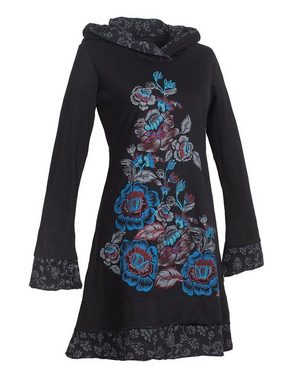 Vishes Midikleid Langarm Damen Lagenlook Kapuzen-Kleid Jerseykleid Hoodie Blumen-Kleid Elfen, Hippie, Boho, Goa Style