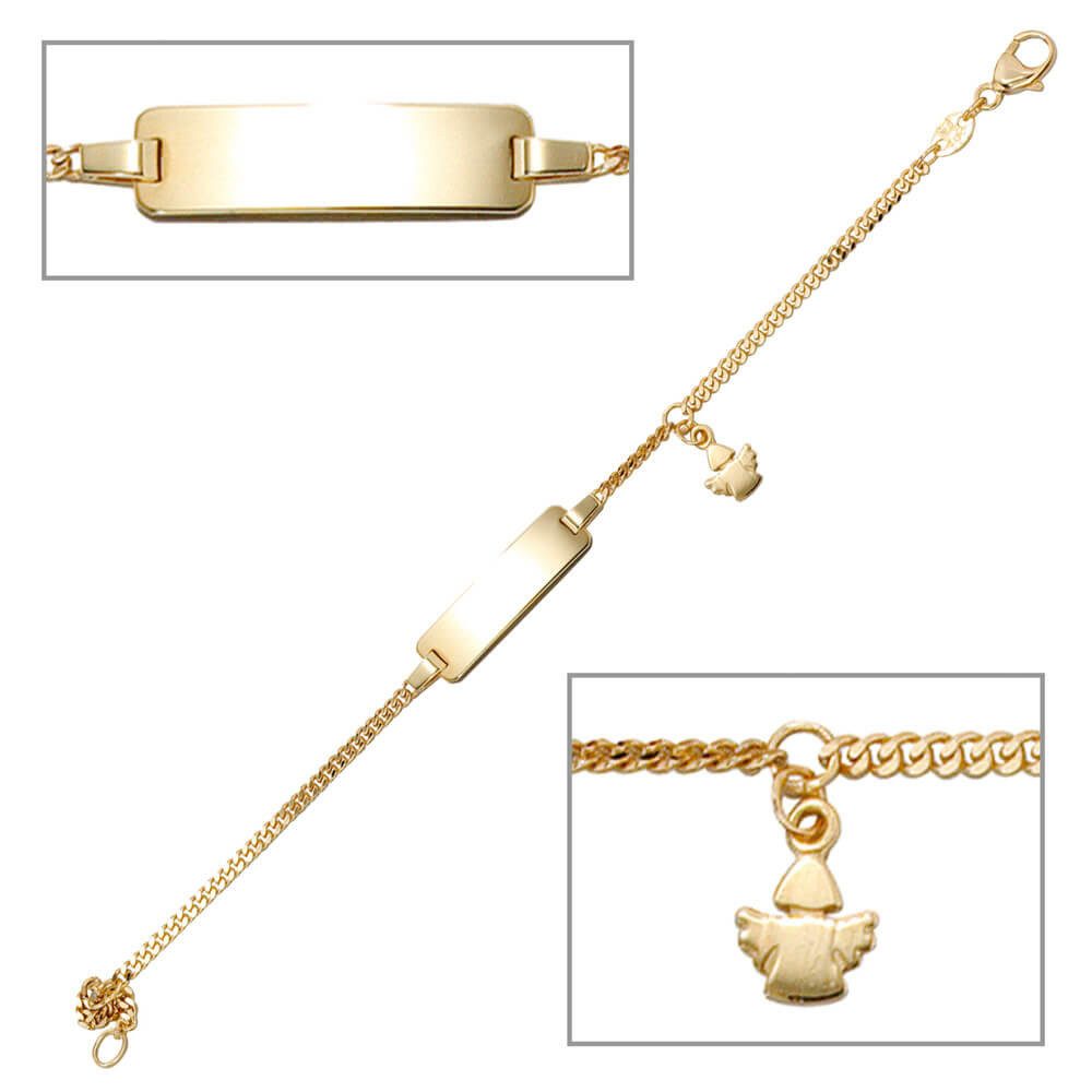 Schmuck Krone Goldarmband Schildband mit Engel, 585 Gold, Kinder, 14cm, Gold 585
