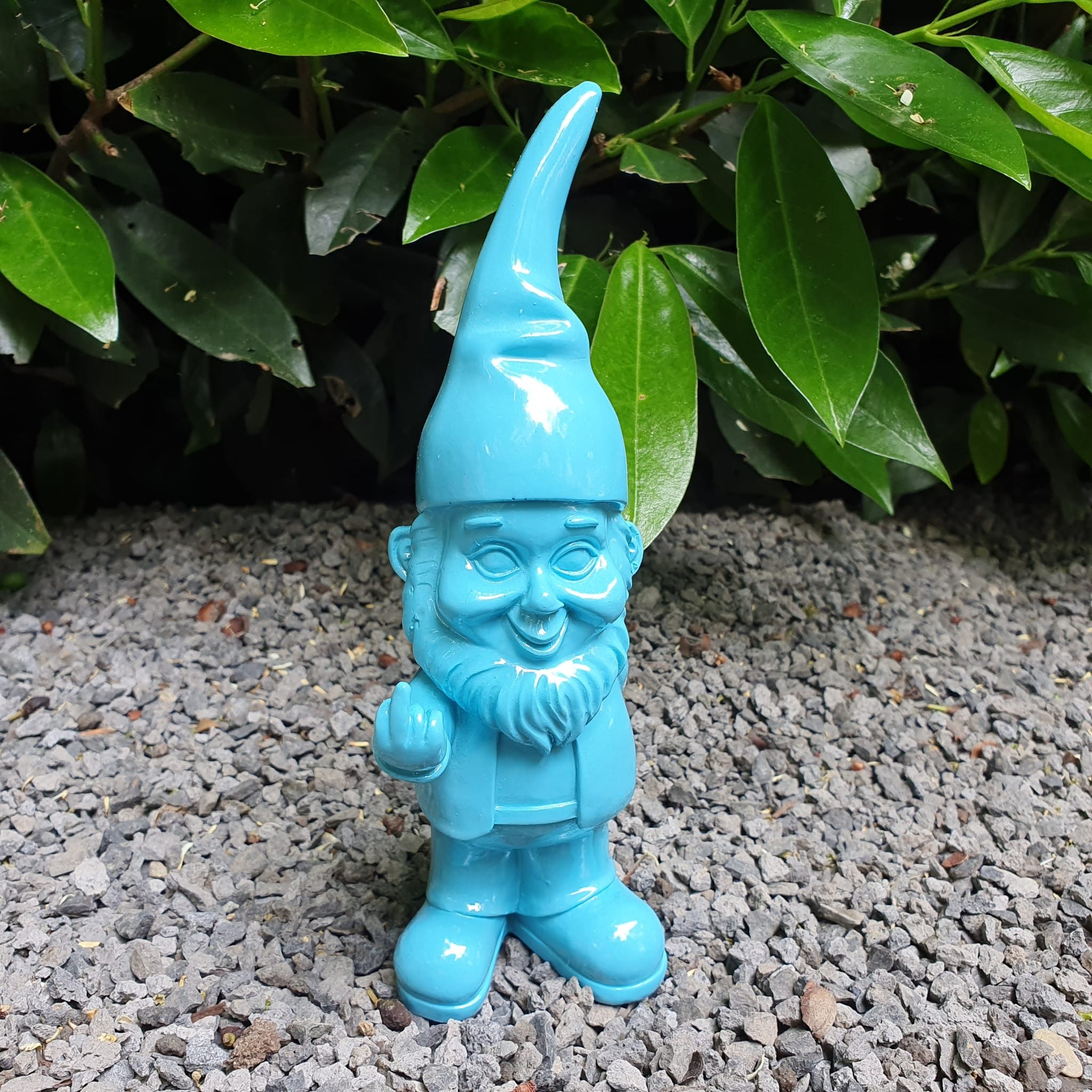Aspinaworld Gartenfigur Gartenzwerg Figur blau mit Mittelfinger 17 cm – für Pflanzschale