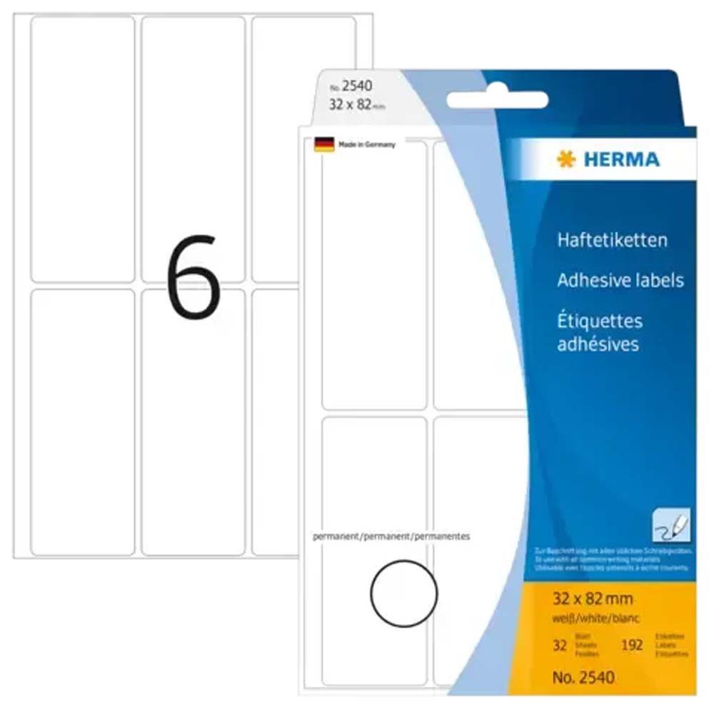 HERMA Etiketten Vielzwecketiketten selbstklebend 32 x 82 mm weiß 192 Stück, abgerundete Ecken