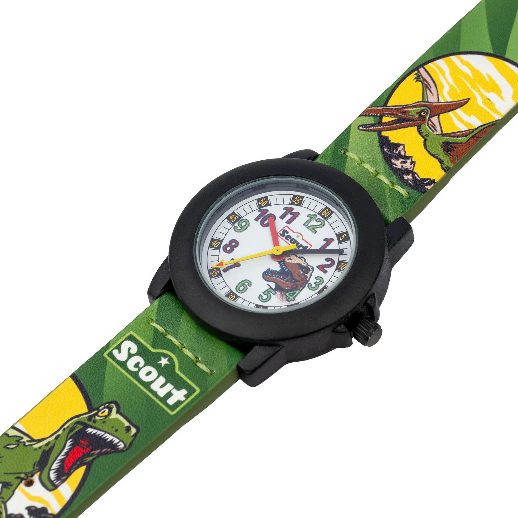 Scout Quarzuhr Kinderuhr 164000013 Dinosaurier Lernuhr Grün Kunstlederband 30 mm