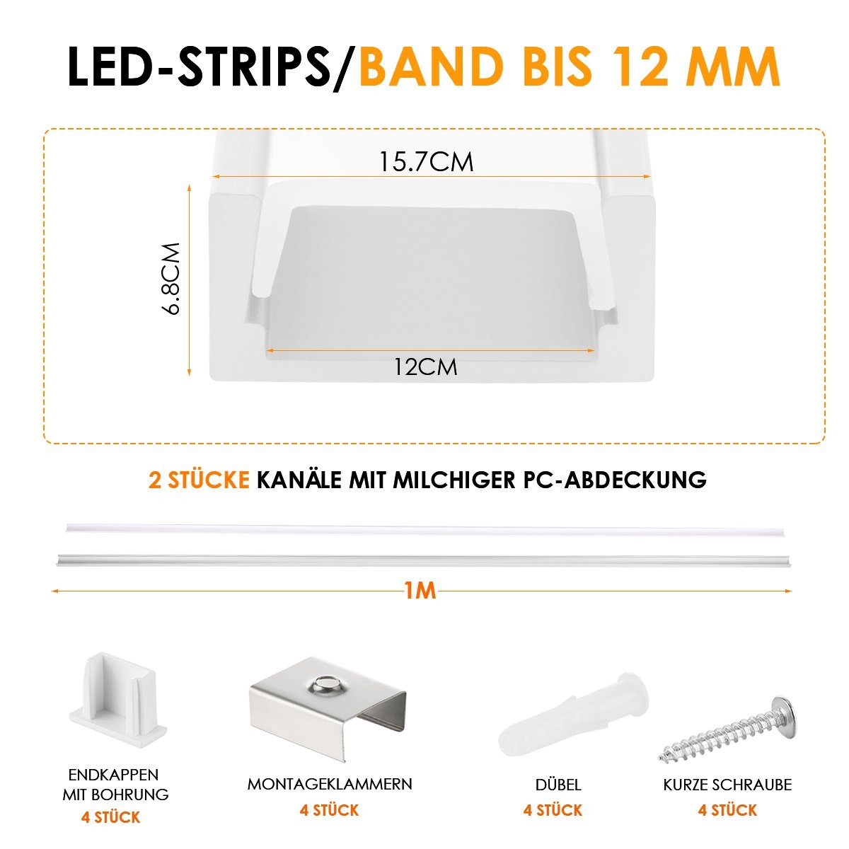 Kanal (2 Aluminium Beleuchtung für Profil Profile Meter, D LED-Stripe-Profil 2x Profile iscooter 1 Stück) Aluminium Aluprofil Aluprofil Streifen LED