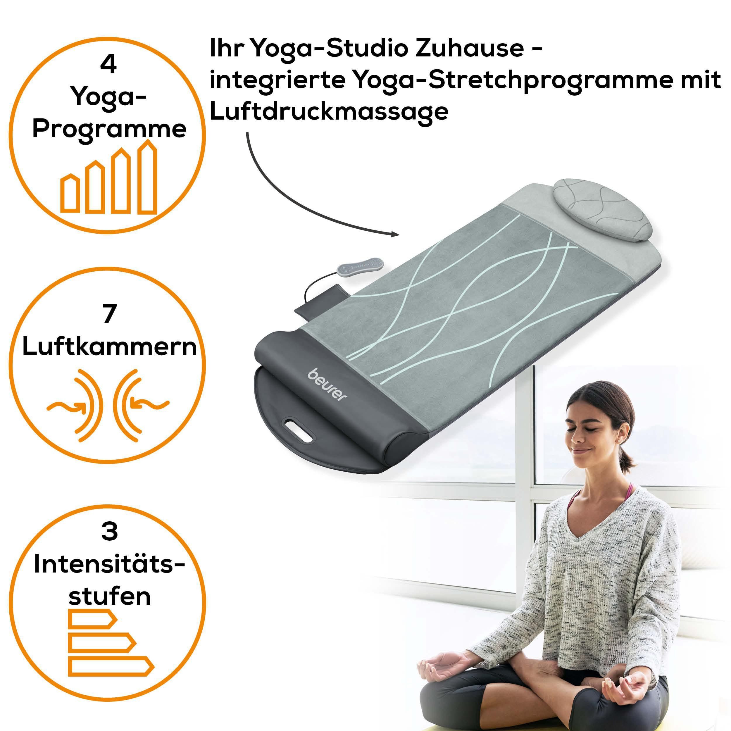 BEURER Massagematte MG 280 Yoga-& Stretchmatte zum Dehnen & Stretchen, 7 Luftkammern zur Imitation von Yoga- & Dehnübungen, mit Wärmefunktion