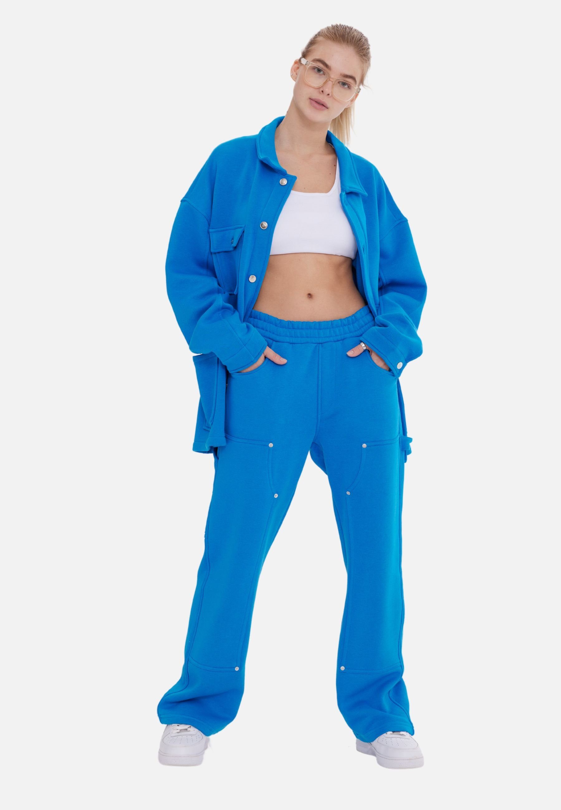 OSSY Jogginghose HOMER blau Jogginganzug Jacke Set Oversize Hemdjacke