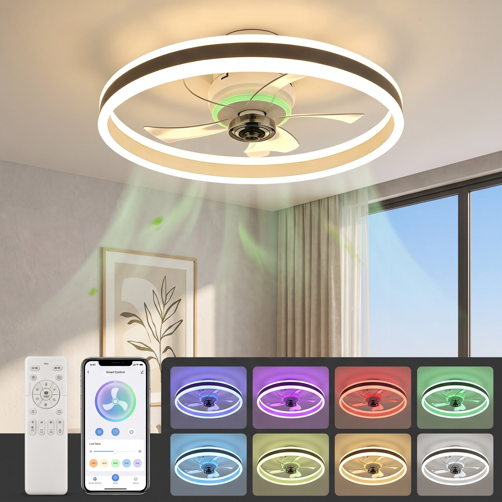 WILGOON Deckenventilator 36W Ventilator Deckenleuchte, 6 Geschwindigkeiten, Mit Fernbedienung, Ventilatorlicht Für Wohnzimmer Schlafzimmer Esszimmer