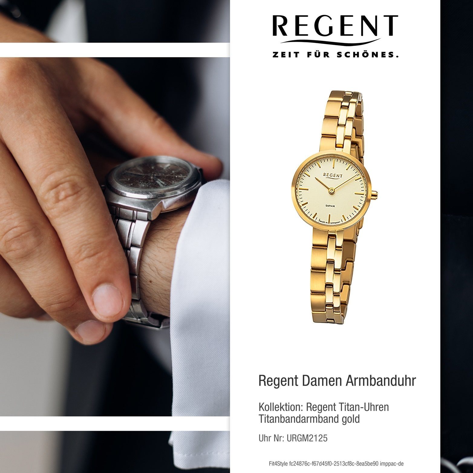 Regent Damen gold, rundes Quarzuhr klein 26mm) Armbanduhr (ca. Gehäuse, Analog, Regent Titanbandarmband Damenuhr