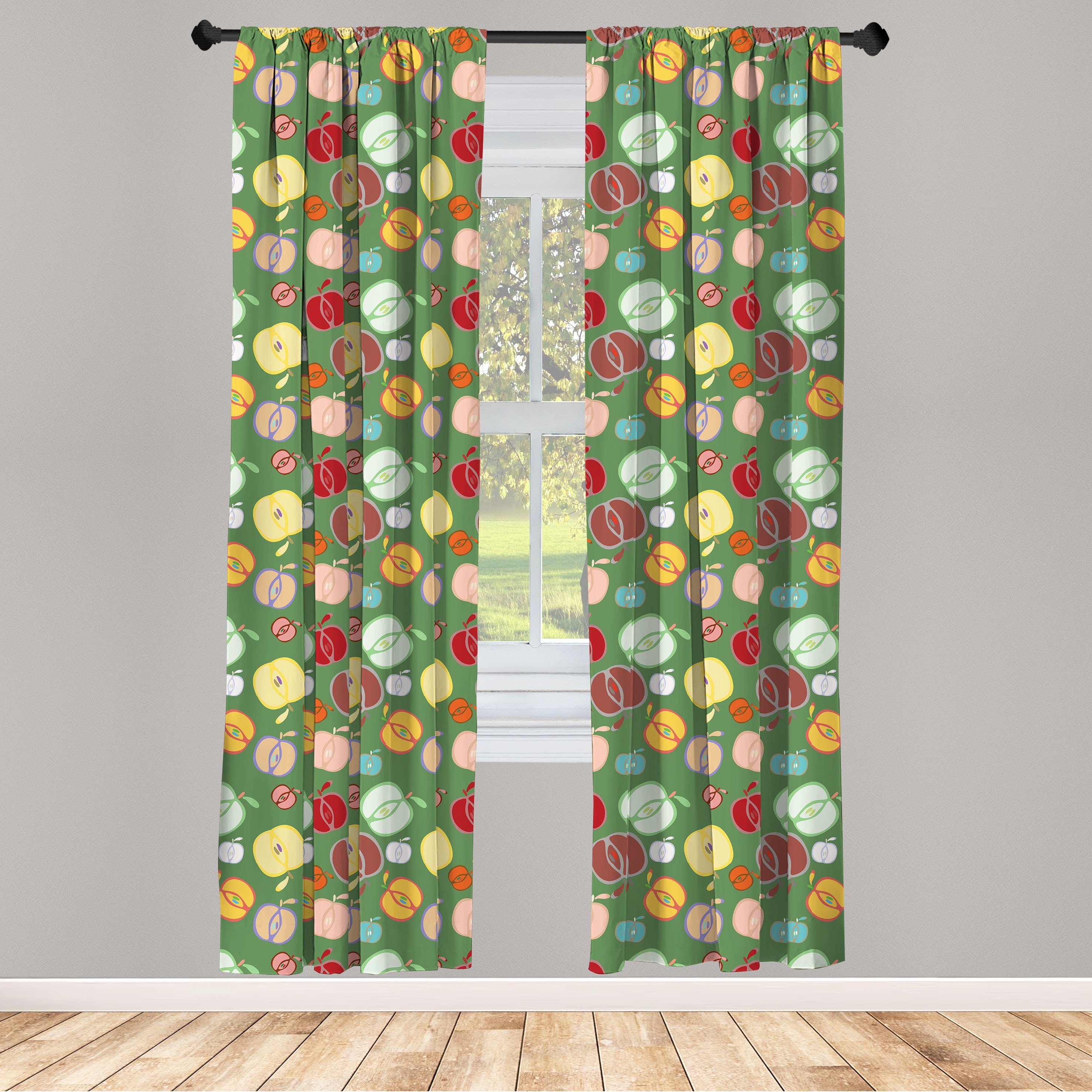 Gardine Vorhang für Wohnzimmer Schlafzimmer Dekor, Abakuhaus, Microfaser, Herbst Bunte Apple-Gekritzel-Entwurf