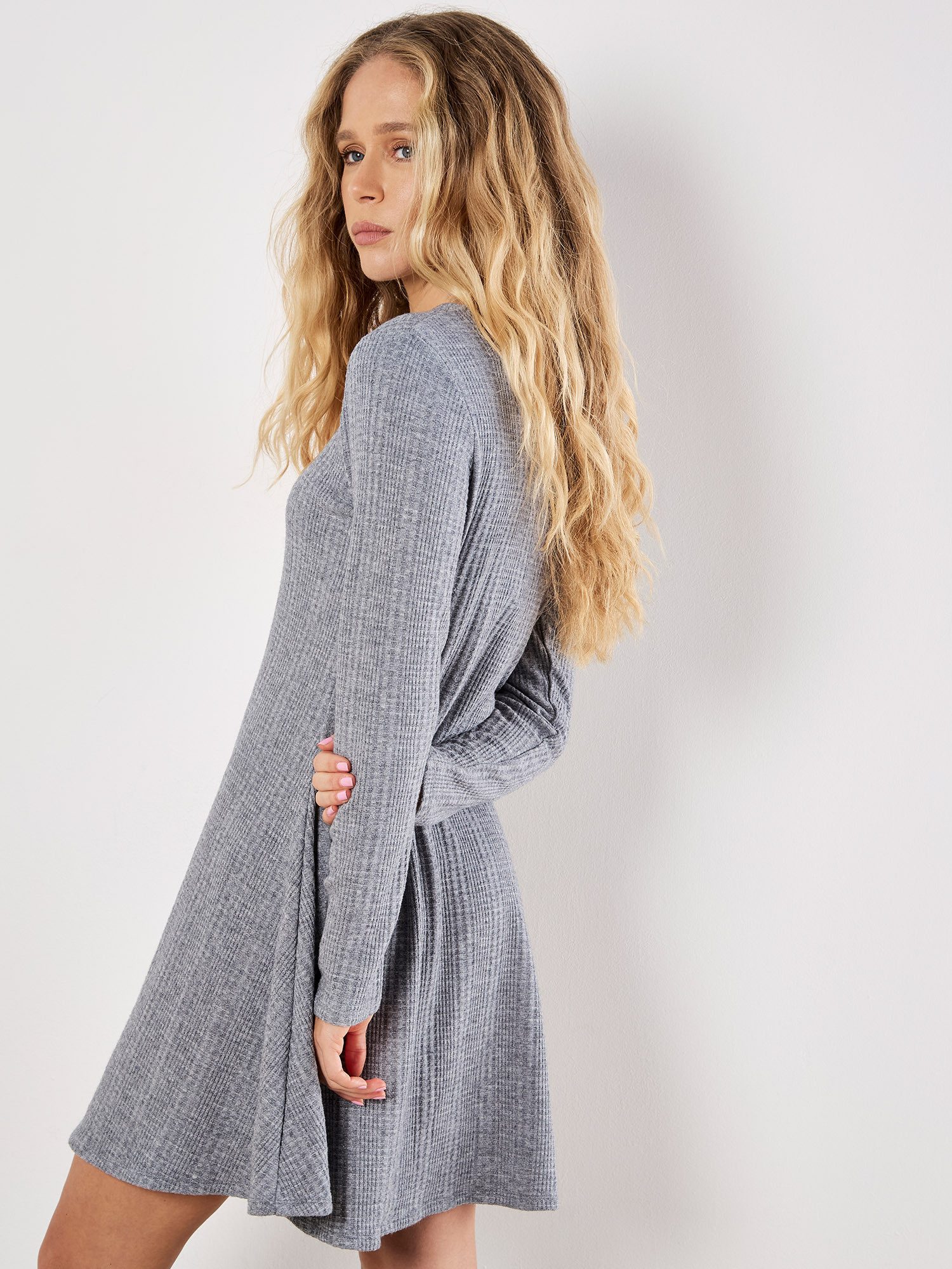 Apricot Minikleid mit Waffelmuster